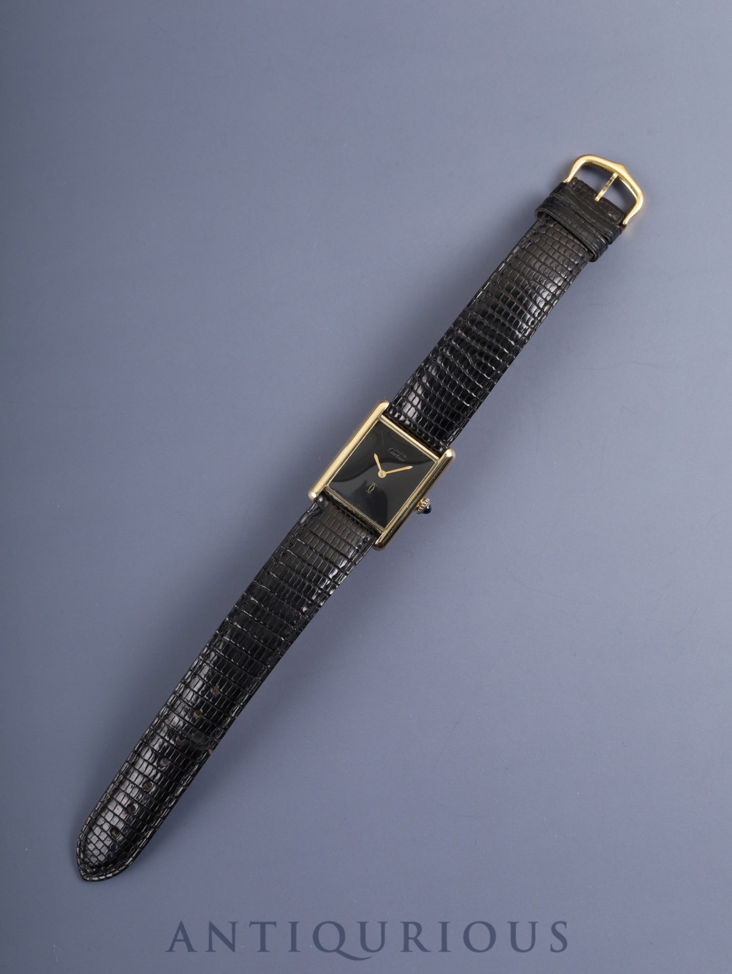 Cartier Must Tank LM, manual winding, Cal. 78-1, SV925, genuine leather strap, genuine buckle (GP), onyx dial, circa 1976-1981, overhauled.