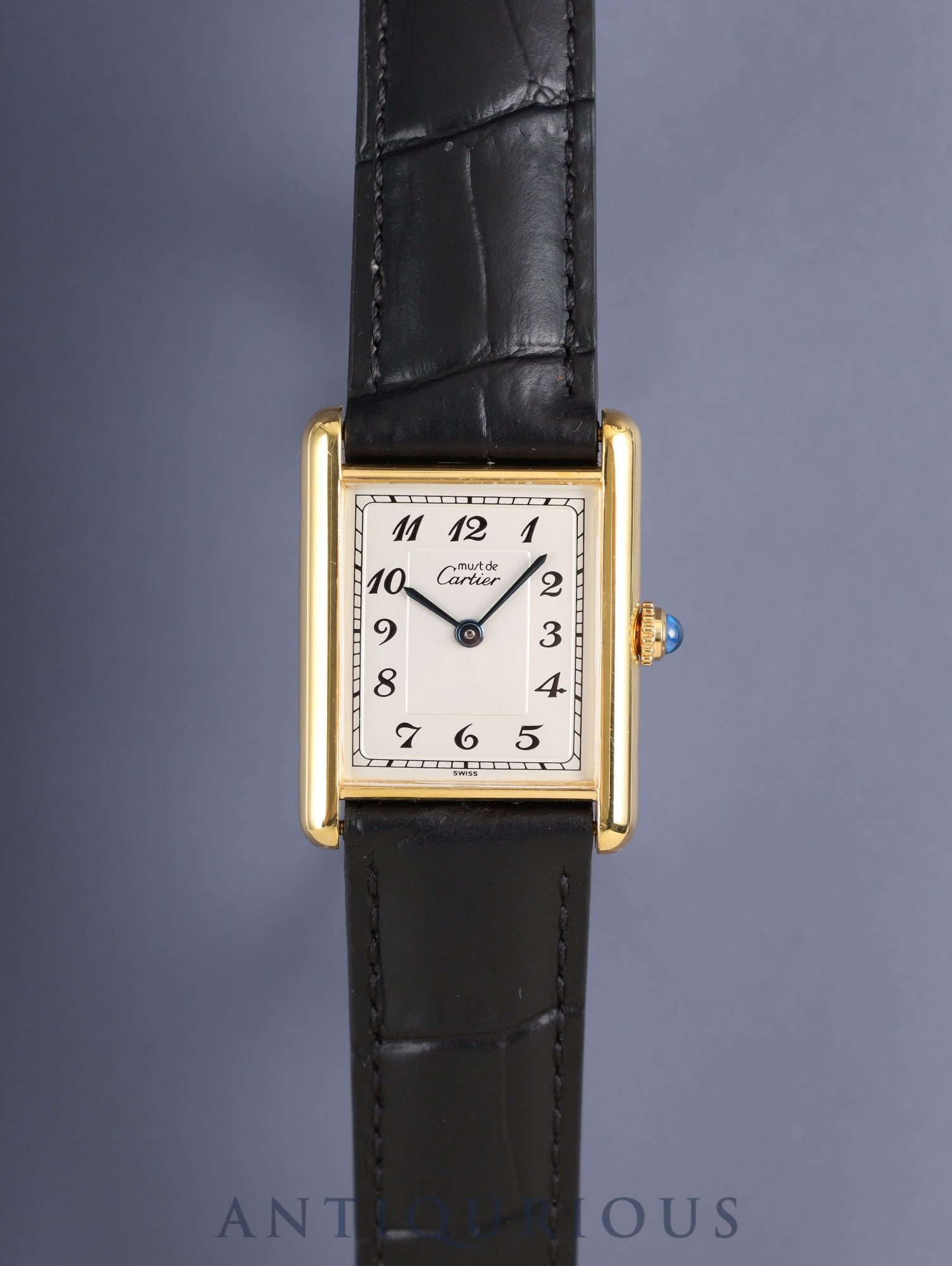 カルティエ マストタンク LM 590005 クォーツ Cal.90 SV925 革 純正Dバックル（GP）アラビア文字盤（SWISS表記）オーバーホール済み 新品仕上げ済み
