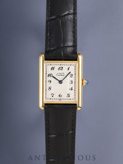 カルティエ マストタンク LM 590005 クォーツ Cal.90 SV925 革 純正Dバックル（GP）アラビア文字盤（SWISS表記）オーバーホール済み 新品仕上げ済み