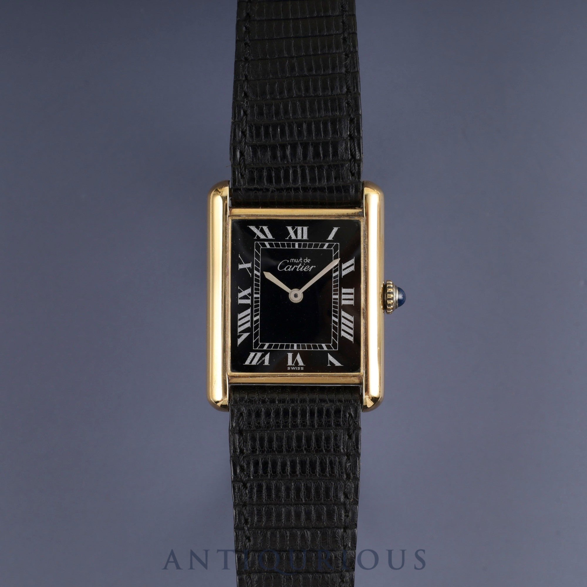 Cartier Must Tank LM Manual winding Cal.78-1 SV925 Genuine leather strap Genuine buckle (GP) Black Roman dial Overhauled