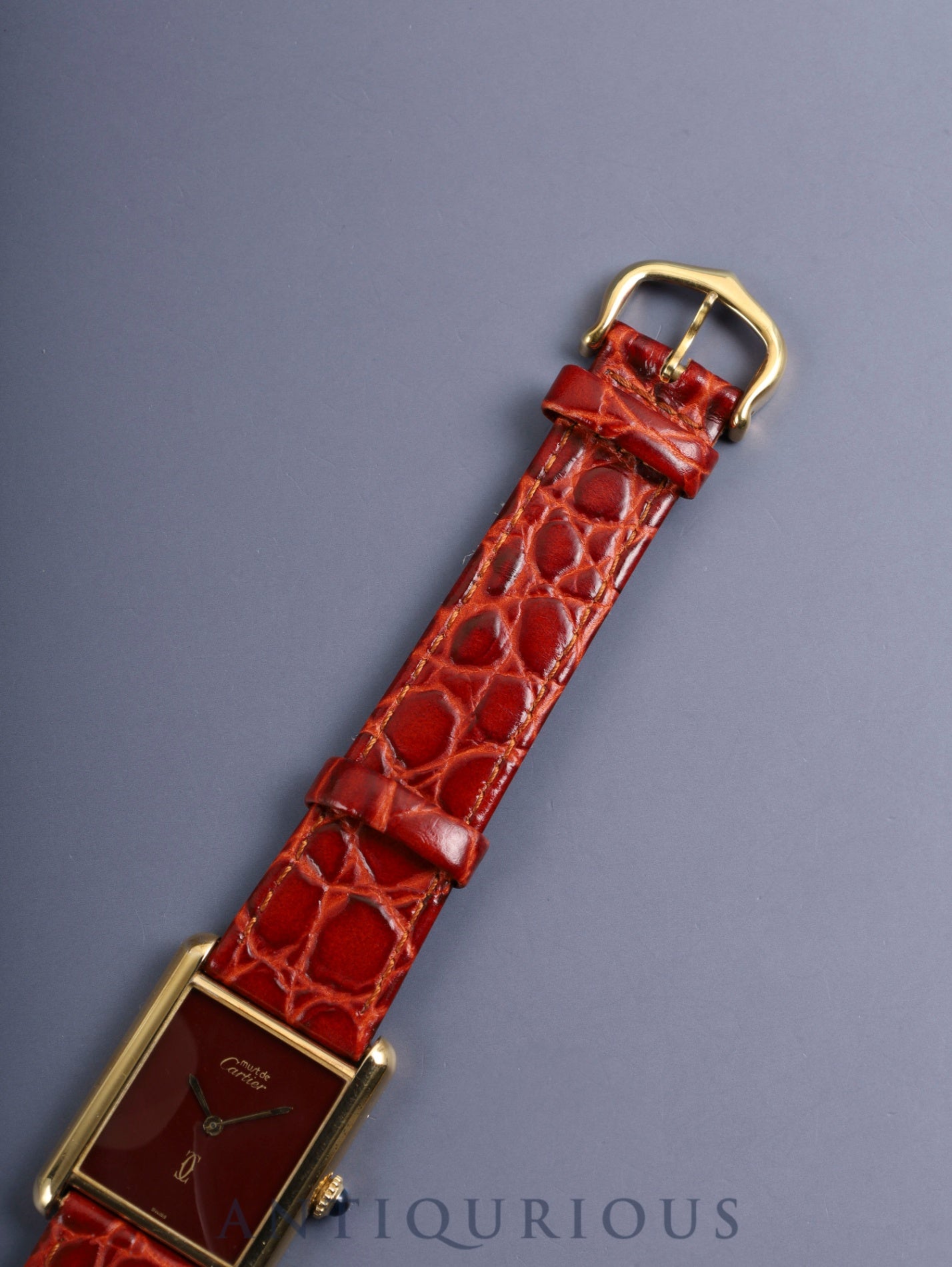 カルティエ マストタンク LM 手巻き Cal.78-1 SV925 革 純正ピンバックル（GP）ガーネットダイアル ボルドー文字盤（SWISS表記）オーバーホール済み