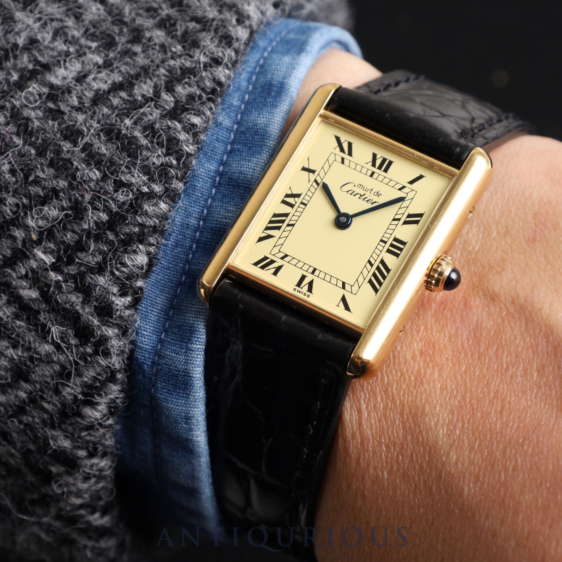 Cartier Must Tank LM 590005 Quartz Cal.90 SV925 Leather Genuine Buckle (GP) Ivory Roman Dial Mid 1980s - 1994 Overhauled