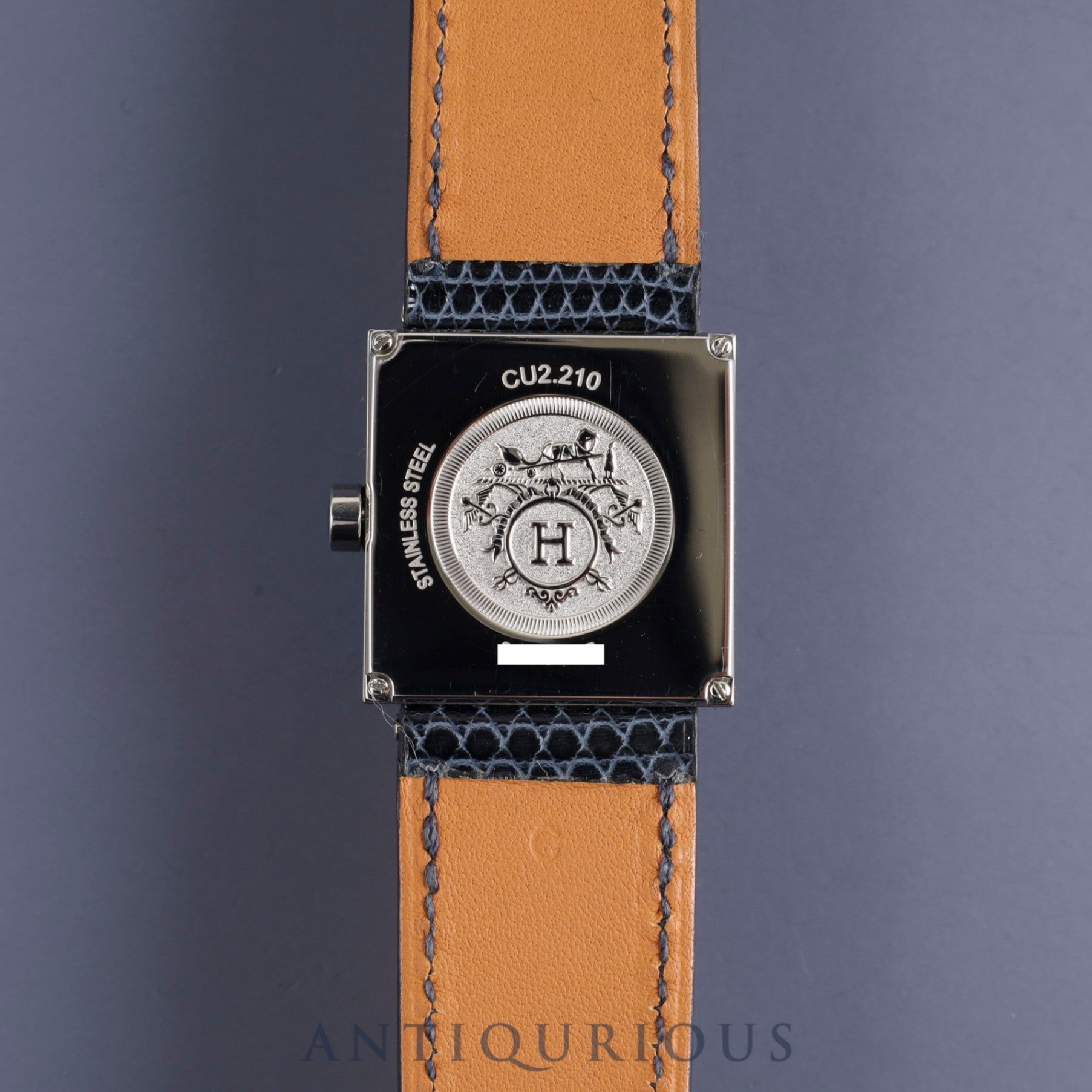 Hermes Calecuir CU2.210 Quartz SS Genuine Leather Strap Genuine Buckle (SS) Navy Dial Battery Replaced