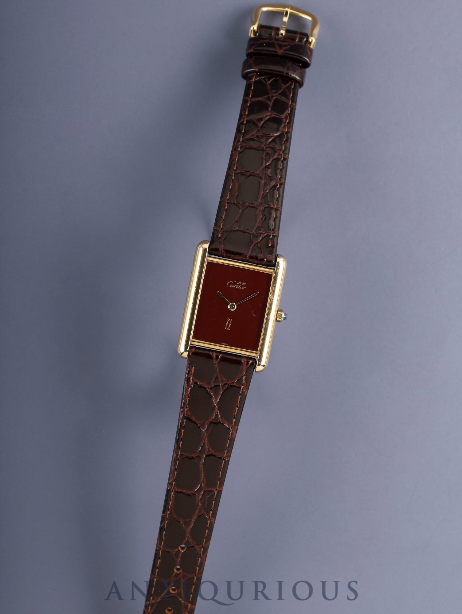 Cartier Must Tank LM 6 81006 Quartz Cal.690 SV925 Leather Genuine Pin Buckle (GP) Garnet Dial Bordeaux Dial (SWISS marking) Overhauled