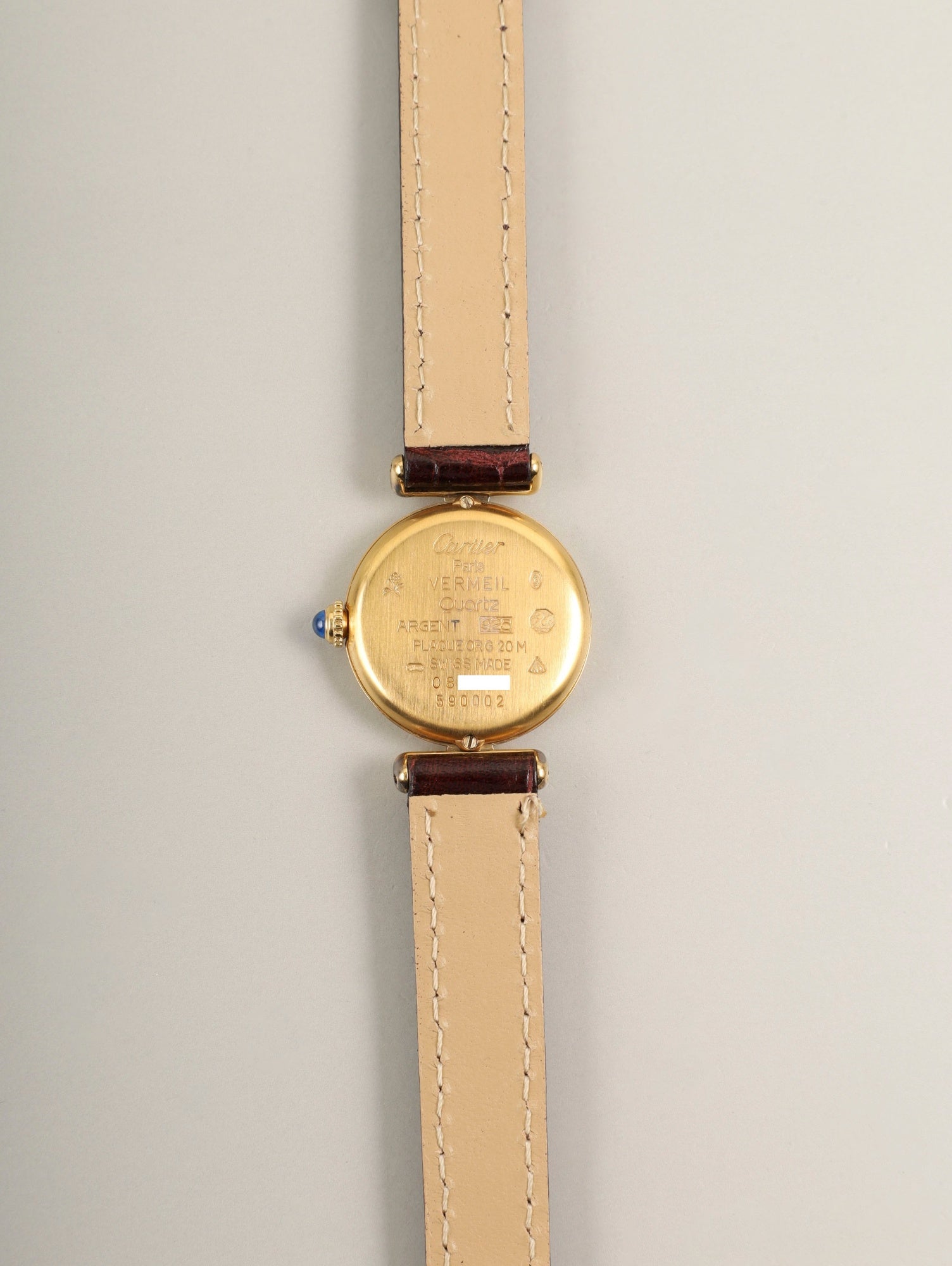 カルティエ マストコリゼ 590002 クォーツ Cal.90 SV925 革 純正ピンバックル（GP）ゴールド文字盤（SWISS表記） 箱 オーバーホール済み