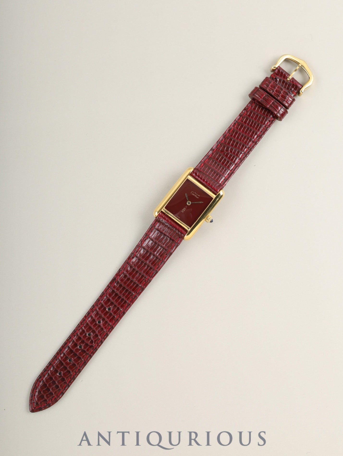 Cartier Must Tank SM 3 66001 Quartz Cal.66 SV925 Leather Original Pin Buckle (GP) Garnet Dial / Bordeaux Dial (SWISS marking) Overhauled, Polished