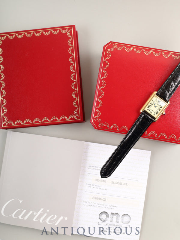 Cartier Must Tank MM W1017354 / 2415 Quartz Caliber 057 SV925 Leather Genuine D-buckle (GP) Ivory Roman Dial (SWISS MADE) Box Booklet Warranty (2005) Overhauled