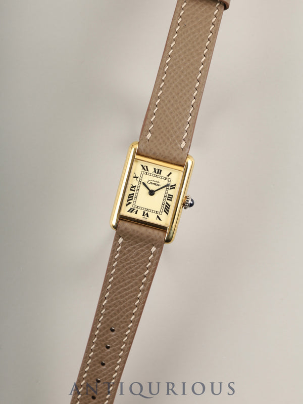 Cartier Must Tank SM Manual winding Cal.78-1 SV925 Leather Genuine buckle (GP) Ivory Roman dial Overhauled