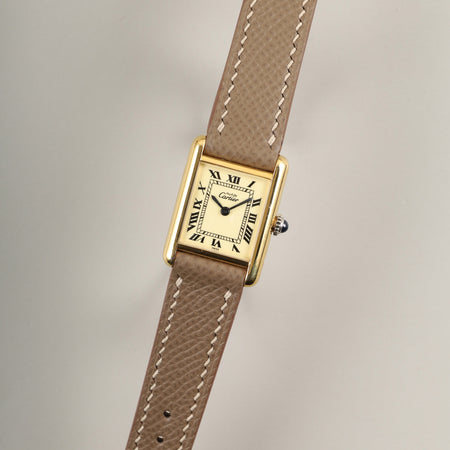 カルティエ マストタンク SM 手巻き Cal.78-1 SV925 革 純正尾錠（GP）アイボリーローマン文字盤 オーバーホール済み