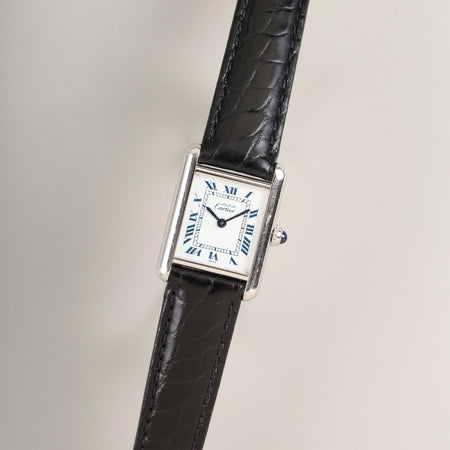 カルティエ マストタンク SM 6057002 クォーツ Cal.- SV925 革 純正Dバックル（SS）ホワイトローマン文字盤 （SWISS表記）カルティエブティックにてコンプリートサービス済み