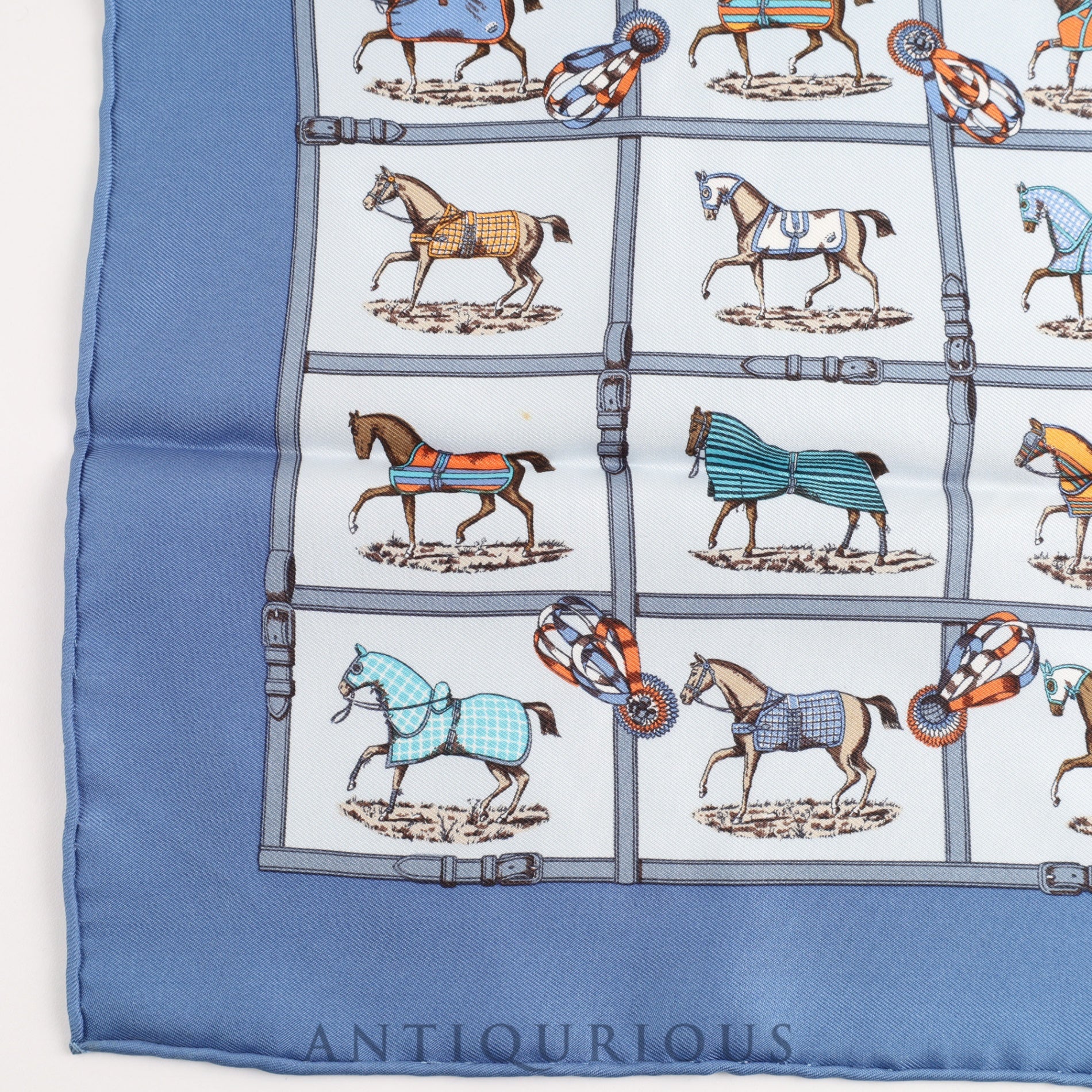 Hermes scarf Carré 45 48 horses in the paddock SILK 100%