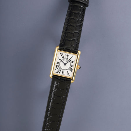 Cartier Must Tank LM 590005 Quartz SV925 Leather Original Pin Buckle (GP) Opaline Dial (SWISS MADE) Polished, Complete Service at Cartier Boutique