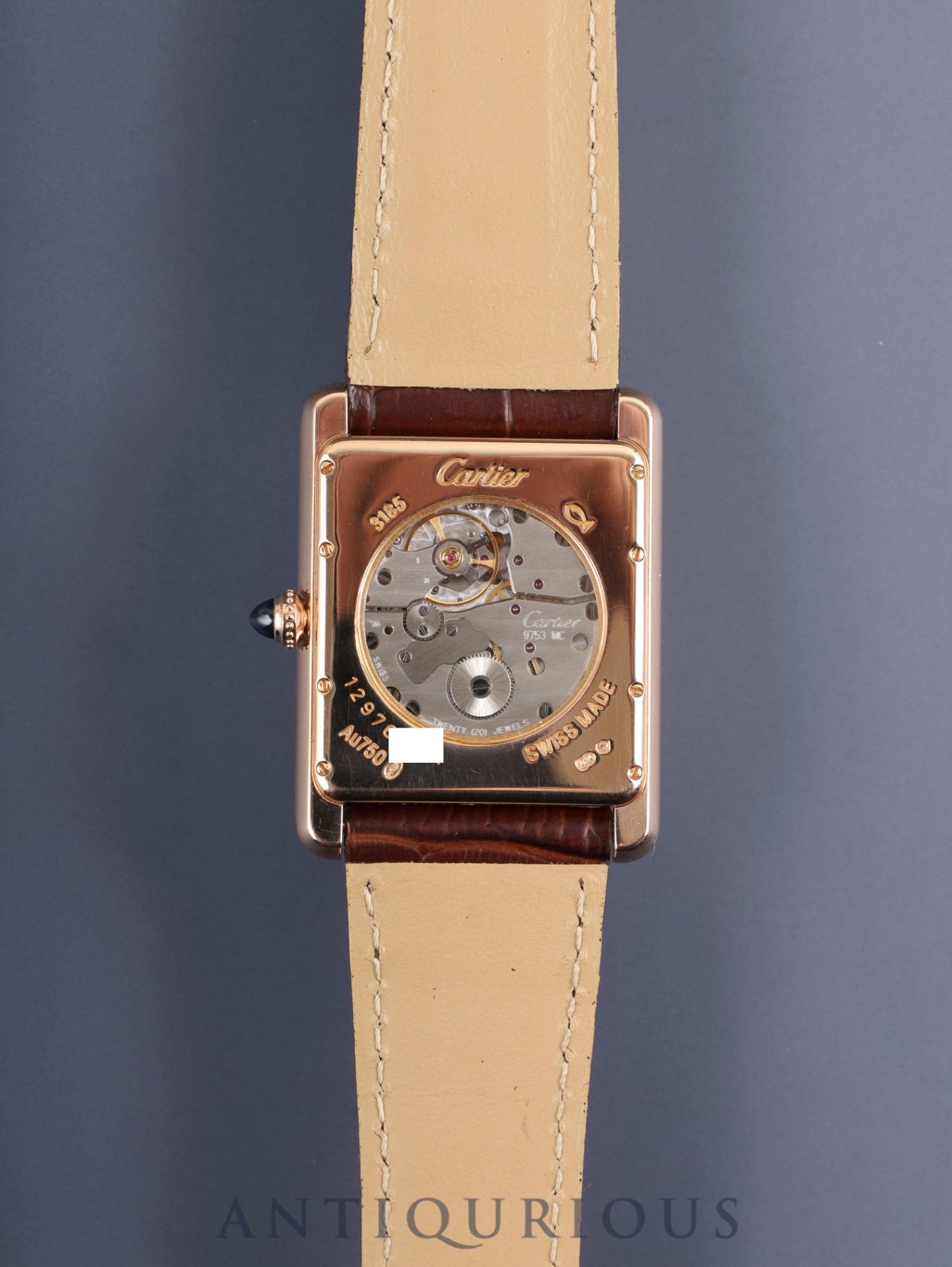 Cartier Tank Louis Cartier XL W1560003 / 3185 Automatic Caliber 9753MC AU750 Leather Strap with Genuine D-buckle (AU750) Silver Guilloche Dial Box Warranty (2017) Overhauled