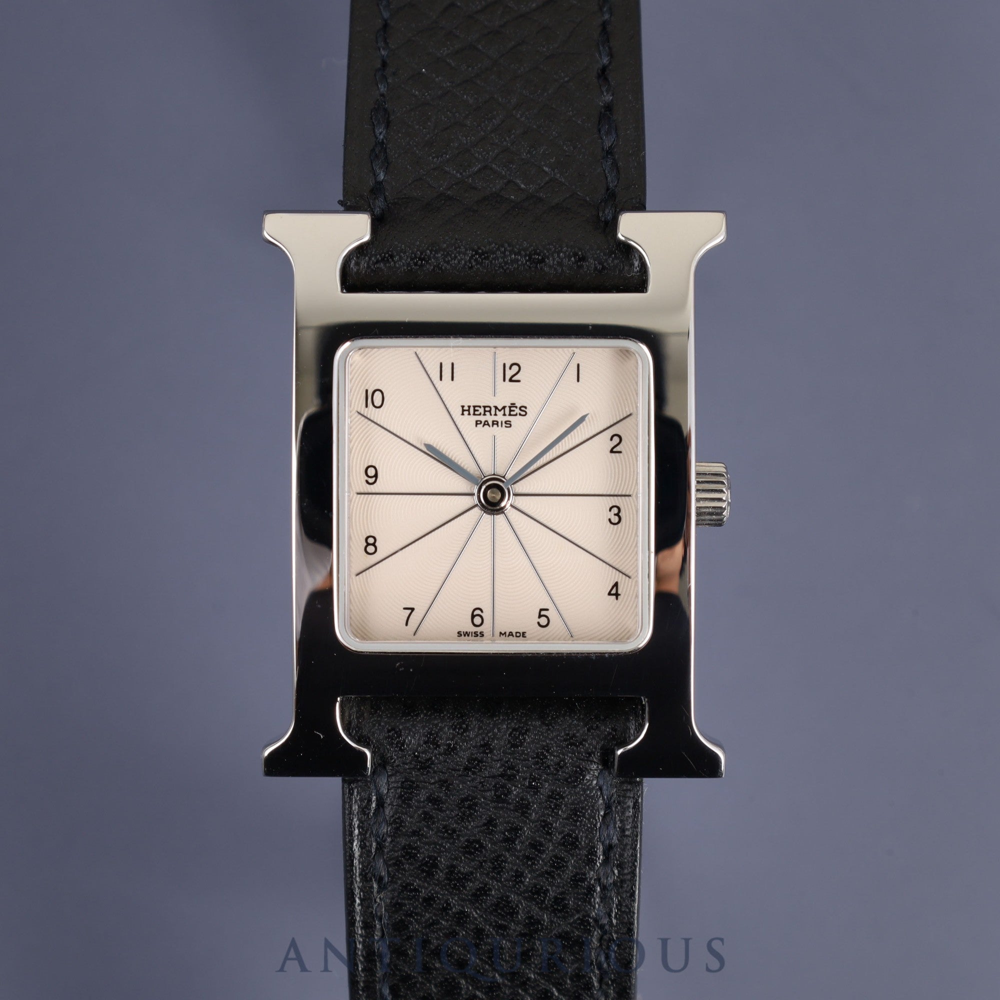 Hermes H Watch HH1.210 Quartz SS Genuine Leather Strap Genuine Buckle (SS) White Arabic Dial Box Booklet Overhauled