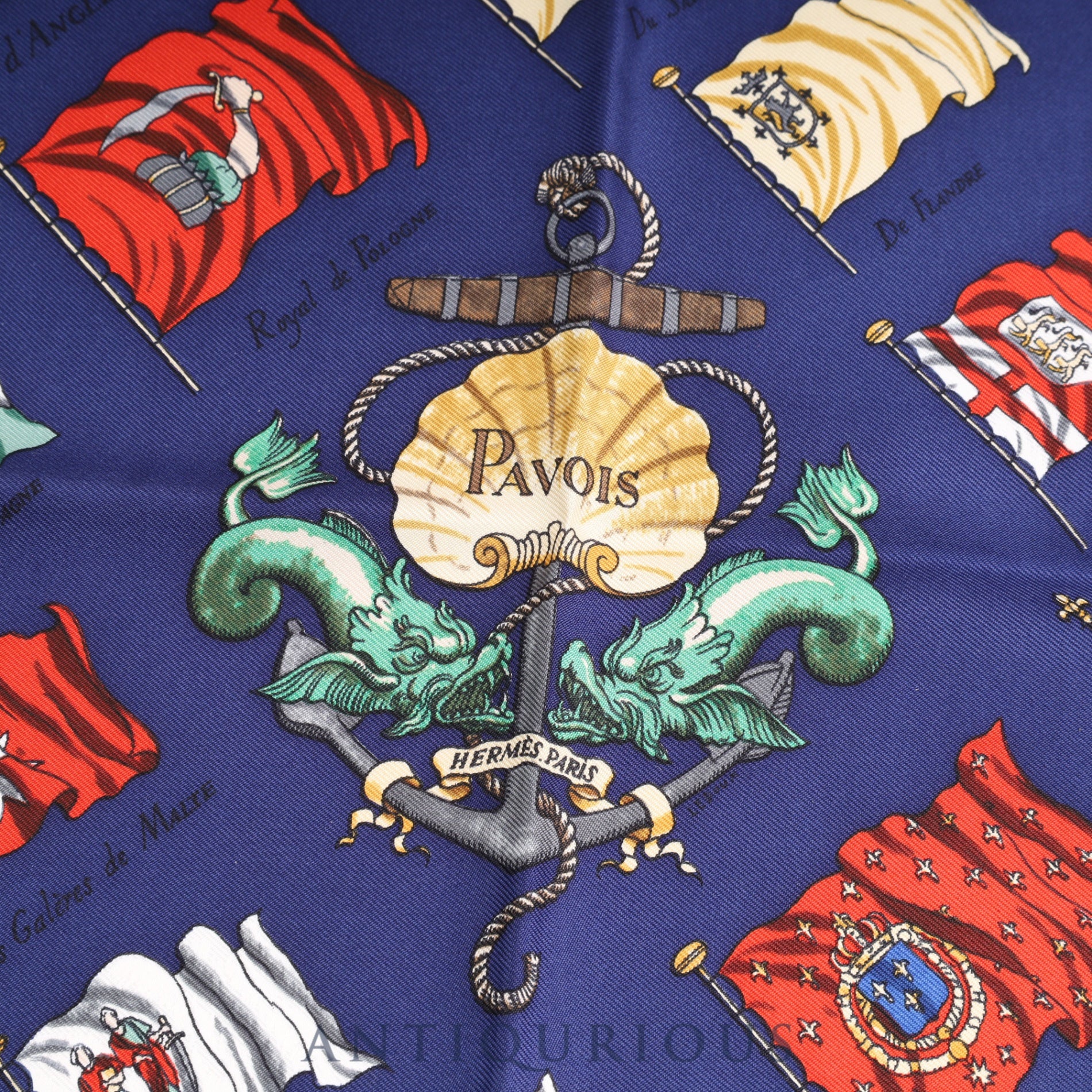 Hermes Scarf Carre 45 PAVOIS Ship's Flag SILK100%