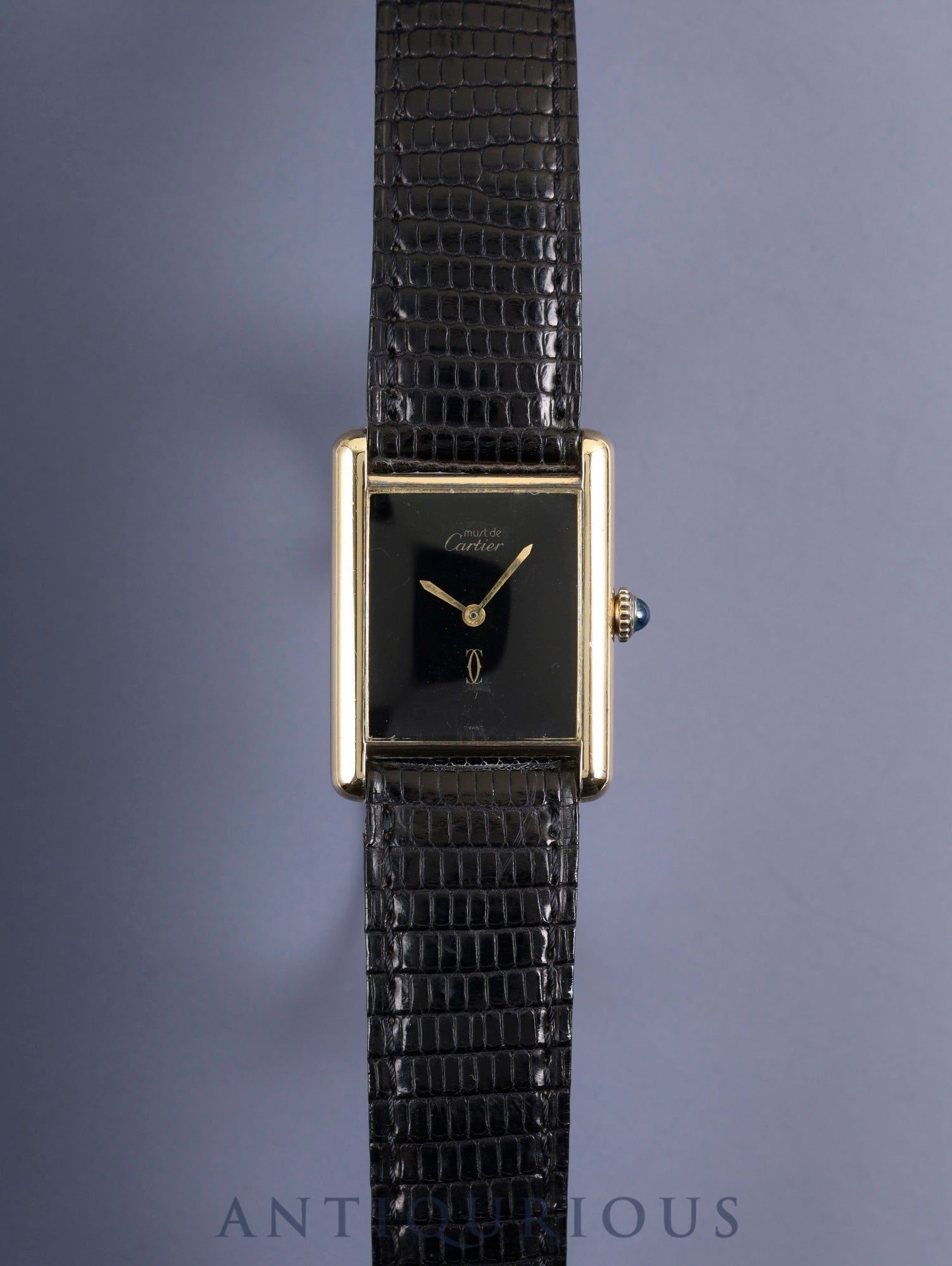 Cartier Must Tank LM, manual winding, Cal. 78-1, SV925, genuine leather strap, genuine buckle (GP), onyx dial, circa 1976-1981, overhauled.