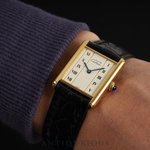 Cartier Must Tank LM 590005 Quartz Cal.90 SV925 Leather Genuine Buckle (GP) Straight Roman Dial Overhauled