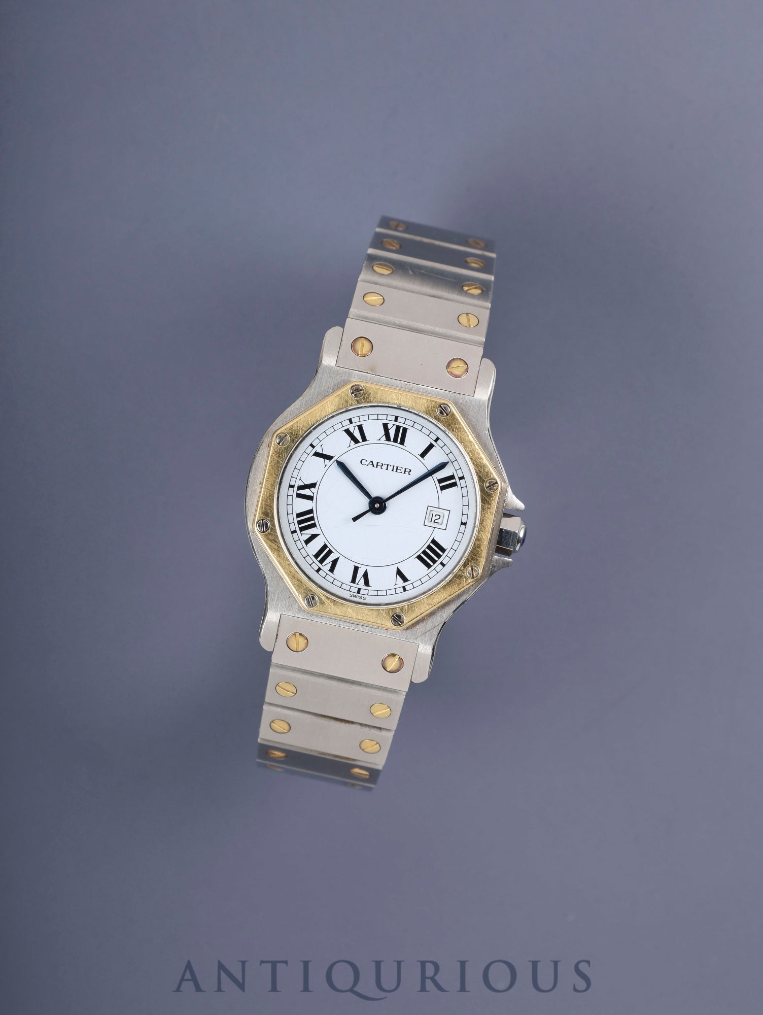 Cartier Santos Octagon LM 2966 Automatic Caliber ETA2671 Stainless Steel/Yellow Gold White Roman Dial Box and Booklet Overhauled