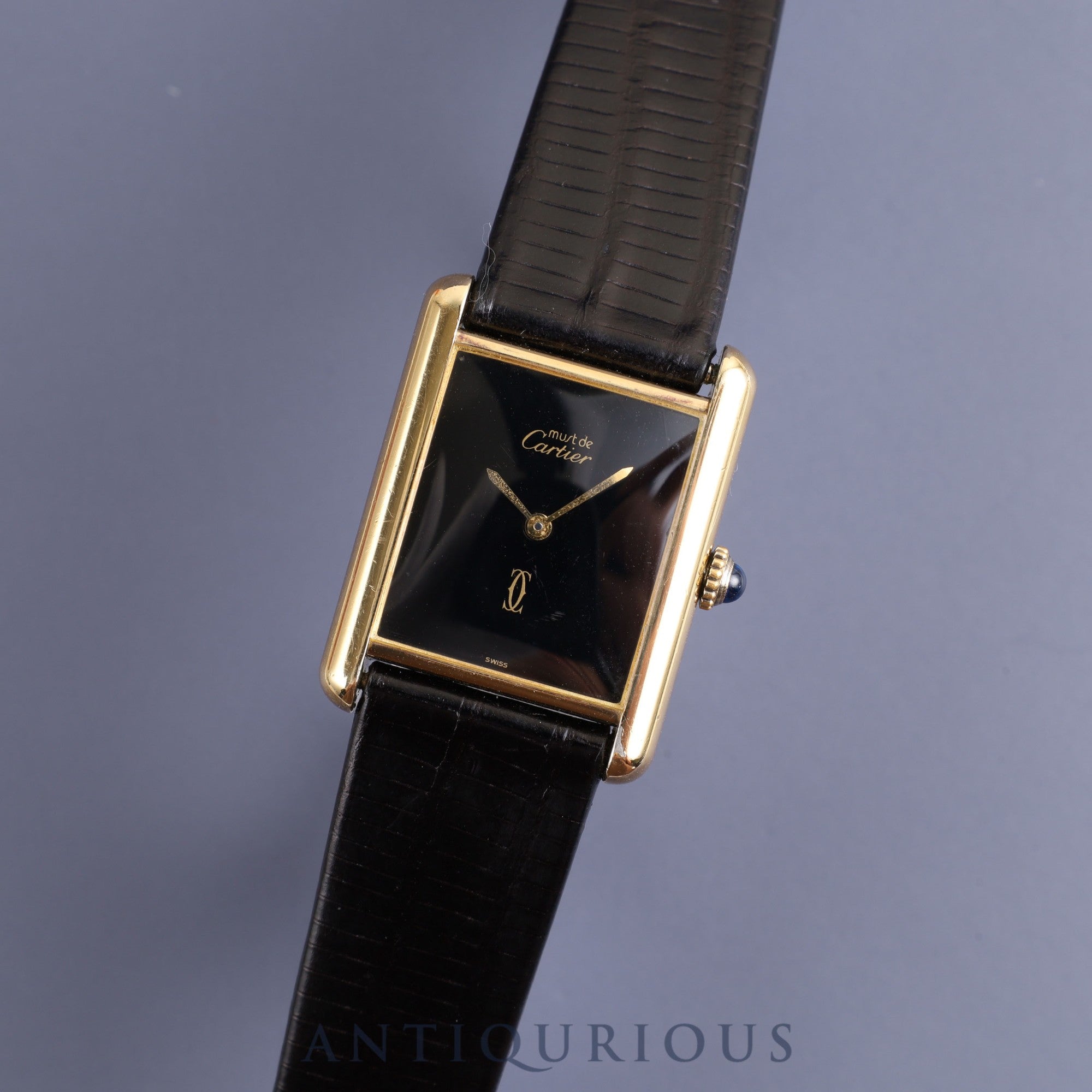 Cartier Must Tank LM Manual winding Cal.78-1 SV925 Leather Genuine buckle (GP) Black onyx dial Box Overhauled