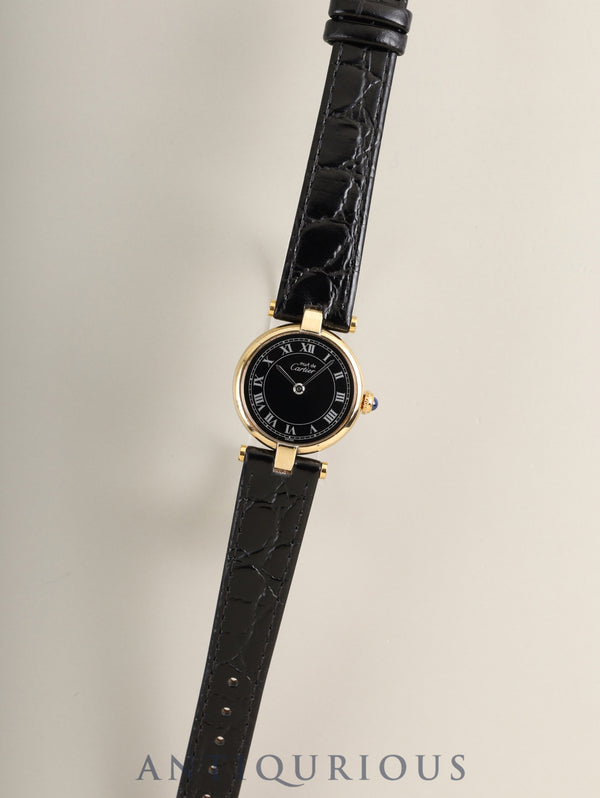 カルティエ マスト ヴァンドーム VLC SM 18 クォーツ Cal.690 SV925 革 純正ピンバックル（GP）ブラックローマン文字盤（SWISS表記）オーバーホール済み