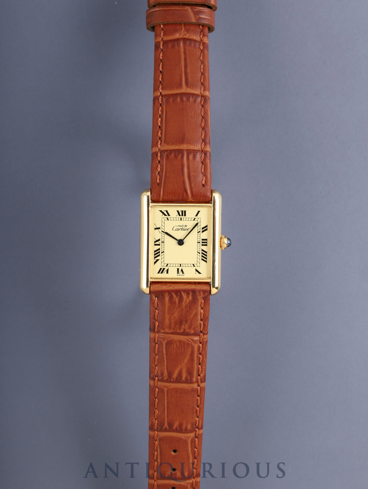 Cartier Must Tank LM 590005 Quartz Cal.90 SV925 Leather Genuine Pin Buckle (GP) Ivory Roman Dial (SWISS marking) Overhauled, Polished