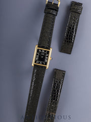 Cartier Must Tank LM 6 Hand-wound Cal.- SV925 Leather Genuine Pin Buckle (GP) Black Roman Dial (SWISS MADE marking) With Genuine Leather Strap, Polished, Complete Service at Cartier Boutique