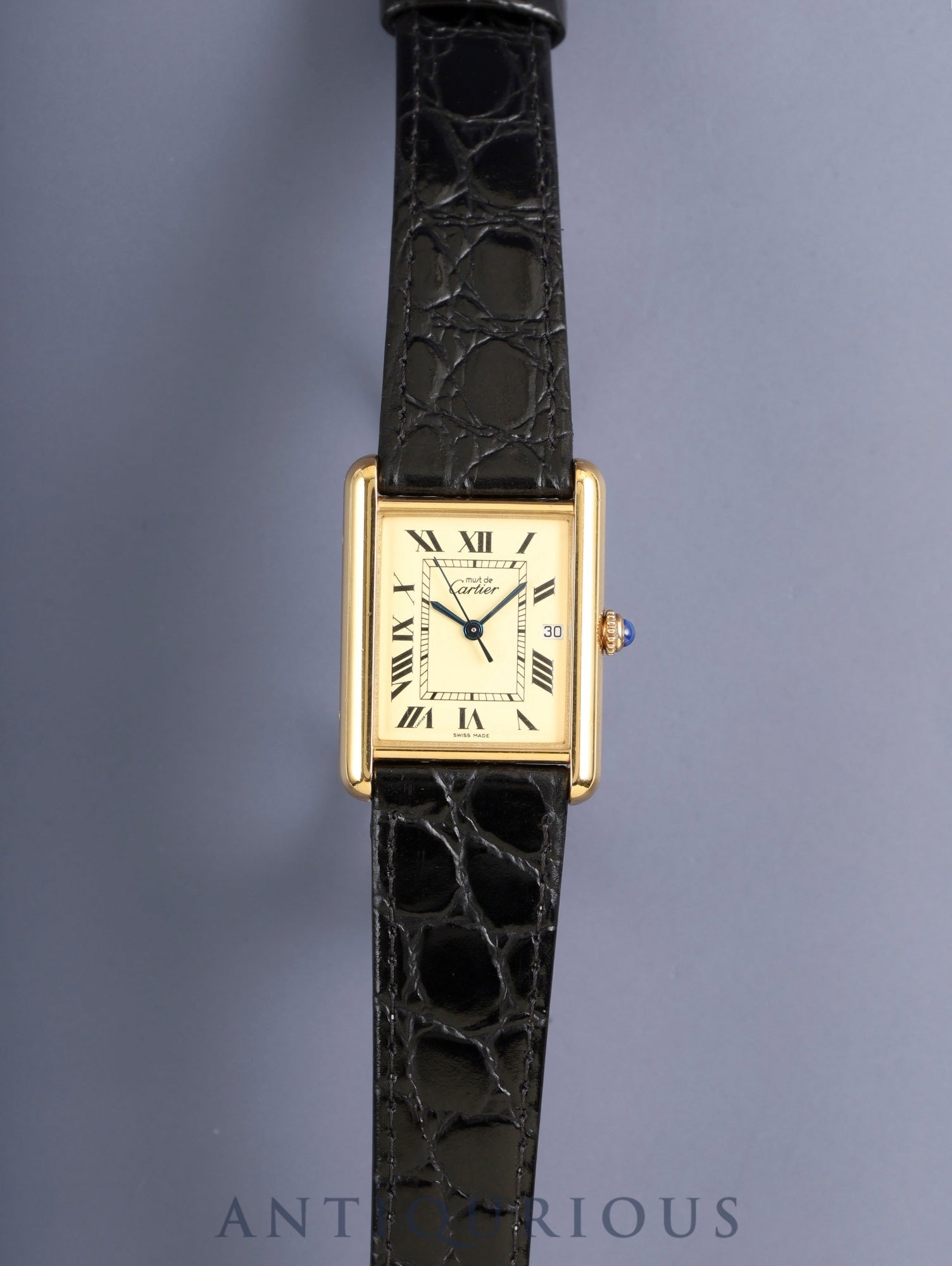 Cartier Must Tank GM (XL) 2413 Quartz Cal.687 SV925 Leather Genuine Pin Buckle (GP) Ivory Roman Dial (SWISS MADE marking) Box Manual Warranty (blank) Overhauled