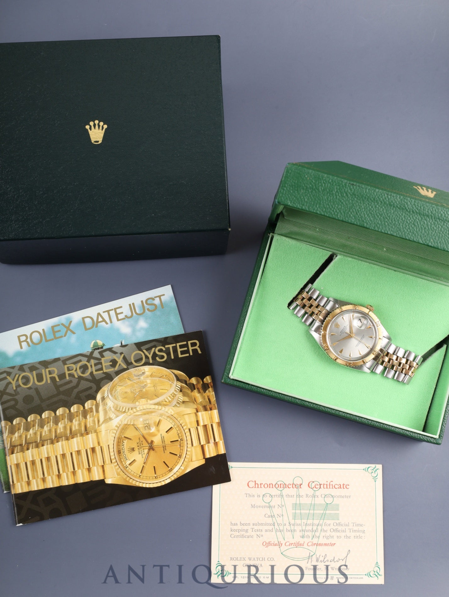 ロレックス デイトジャスト サンダーバード 1625/3 自動巻き Cal.1560 SS/YG シルバー文字盤 箱 クロノメーター証明書（1961年 / 個人名記載） 71番台（1960年）オーバーホール済み