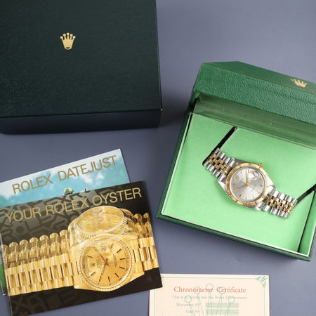 ロレックス デイトジャスト サンダーバード 1625/3 自動巻き Cal.1560 SS/YG シルバー文字盤 箱 クロノメーター証明書（1961年 / 個人名記載） 71番台（1960年）オーバーホール済み