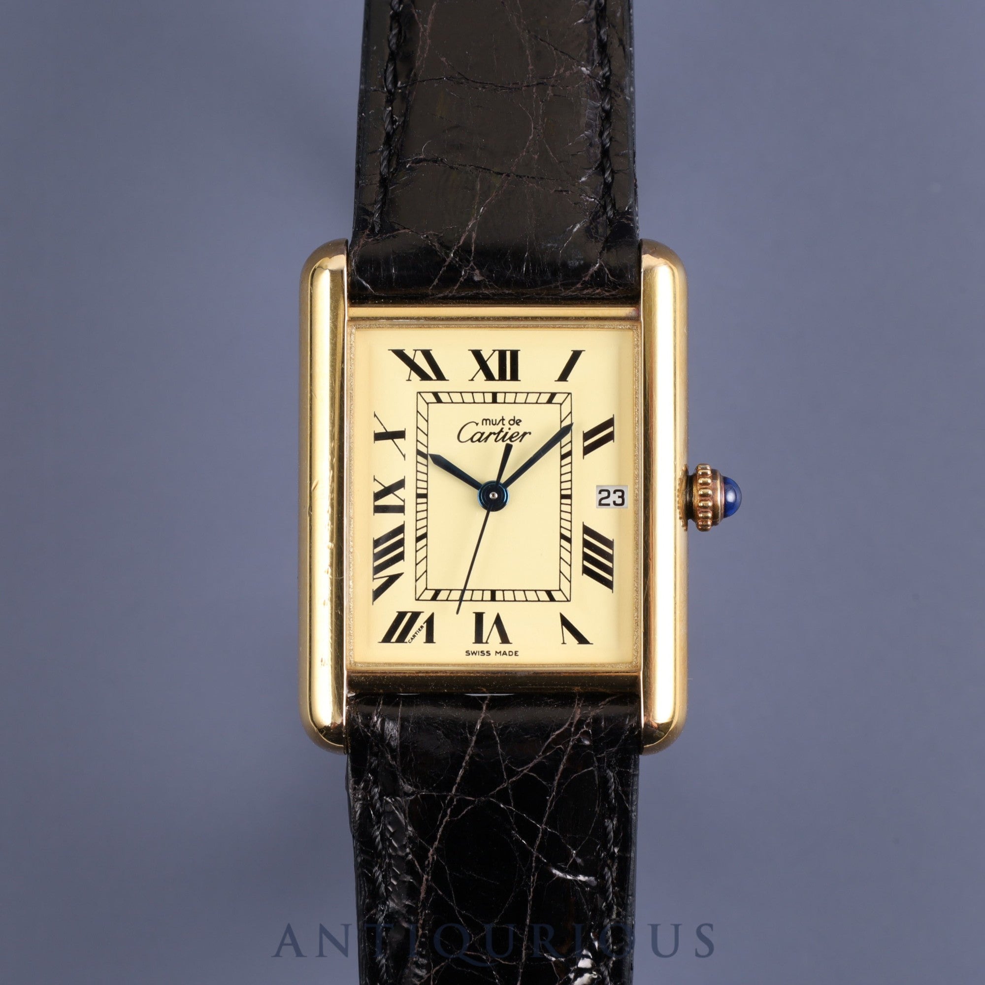 Cartier Must Tank GM (XL) W1017454 / 2413 Quartz Cal.687 925 Leather Ivory Roman Dial Circa 1990-2004 Box Overhauled