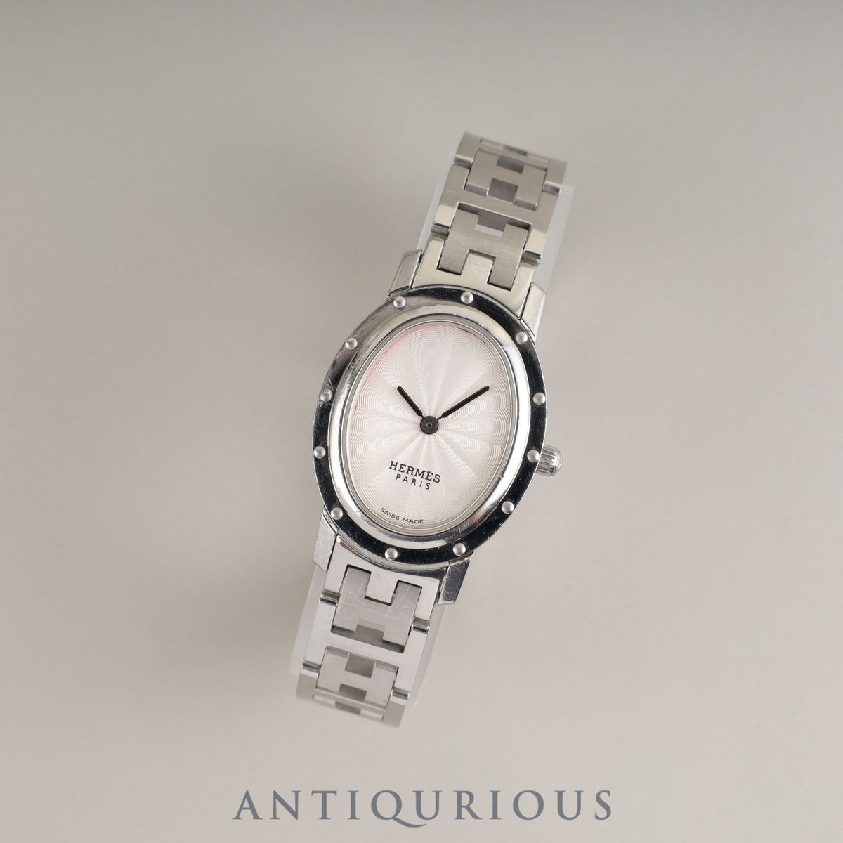 Hermes Clipper Oval CO1.210 Quartz Cal.976.001 SS SS White Guilloche Dial Overhauled