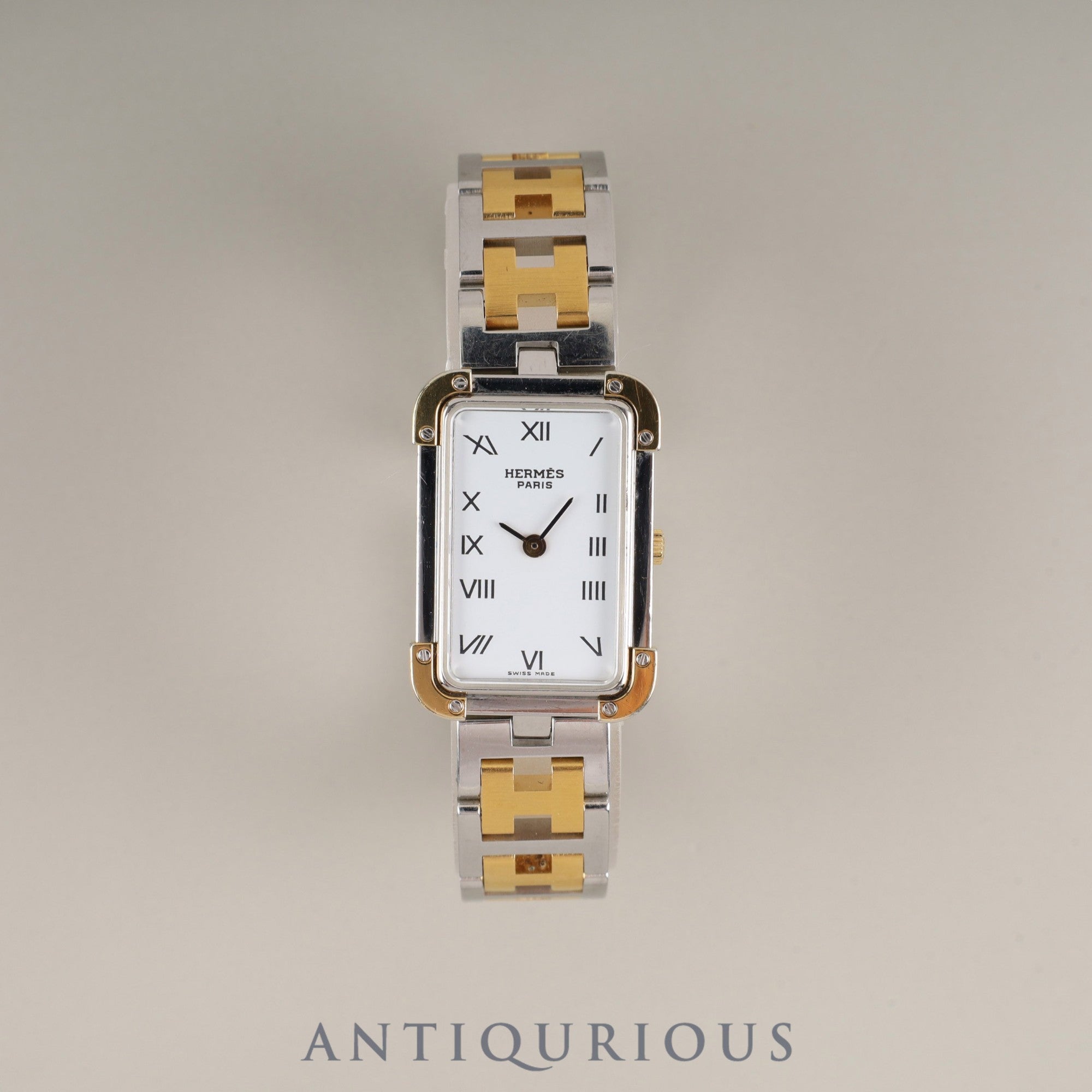 Hermes Cloajour 75.03 Quartz Cal.976.001 SS/GP SS/GP White Dial Warranty (1994) Box Booklet Overhauled
