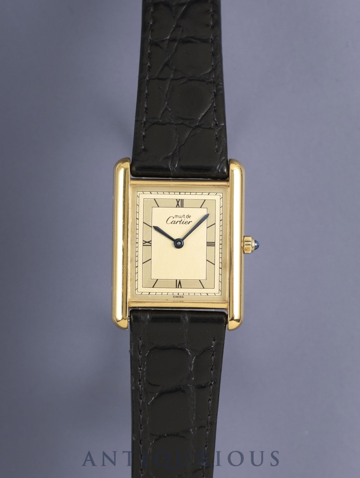 カルティエ マストタンク LM 6 81006 クォーツ Cal.81 SV925 革 純正ピンバックル（GP） シャンパン飛びローマン文字盤（SWISS表記）オーバーホール済み