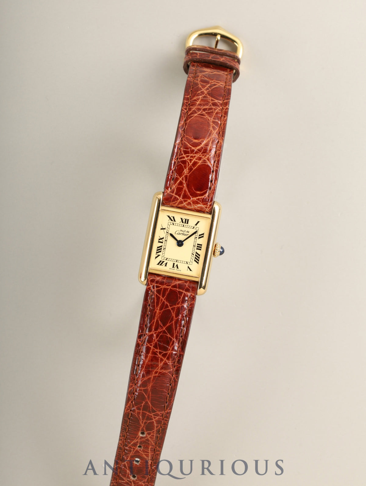 カルティエ マストタンク SM 手巻き Cal.78-1 SV925 革 純正ピンバックル（GP）アイボリーローマン文字盤（SWISS MADE表記）箱 オーバーホール済み