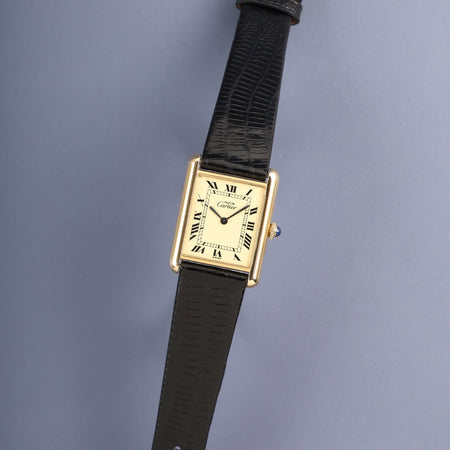 カルティエ マストタンク LM 手巻き Cal.78-1 SV925 革 純正ピンバックル（GP）アイボリーローマン文字盤（SWISS表記） オーバーホール済み