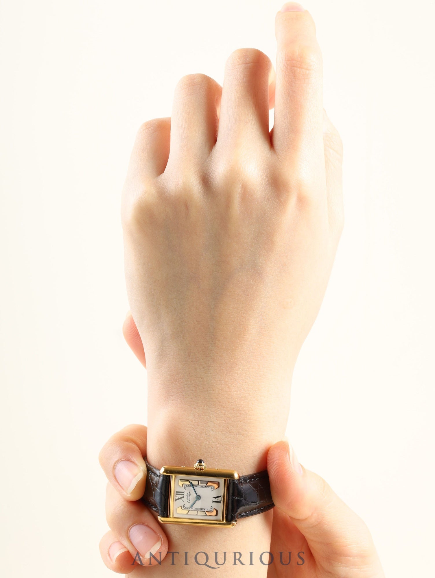 Cartier Must Tank SM 1613 Quartz Caliber 057 SV925 Leather Watch with Genuine D-Buckle (GP) and Side Trinity Dial (SWISS Markings), Circa 1982-1995, Box, Genuine Leather Strap, Overhauled