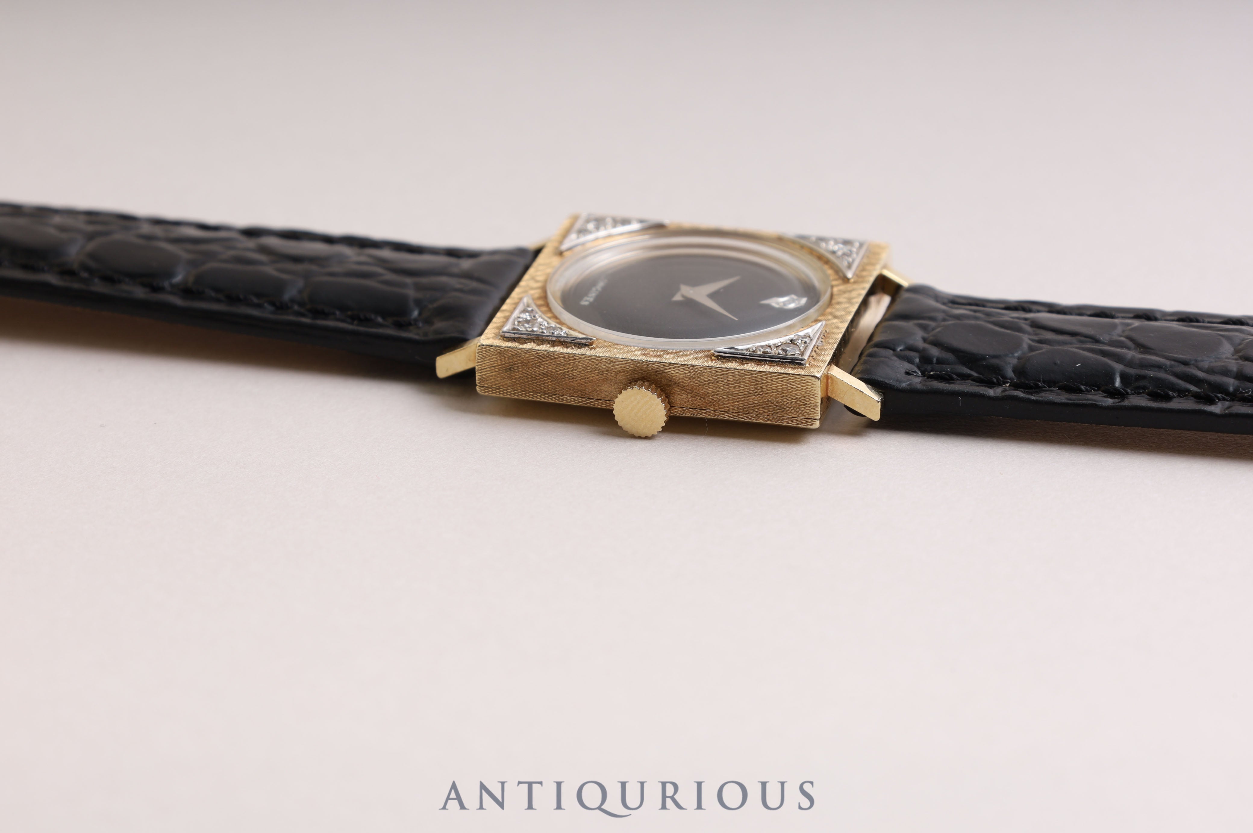 LONGINES Tuxedo Watch, Hand-wound, Cal.528, 14KT, Leather, Black Dial, 25.5 x 25.5mm, 1950s, Overhauled