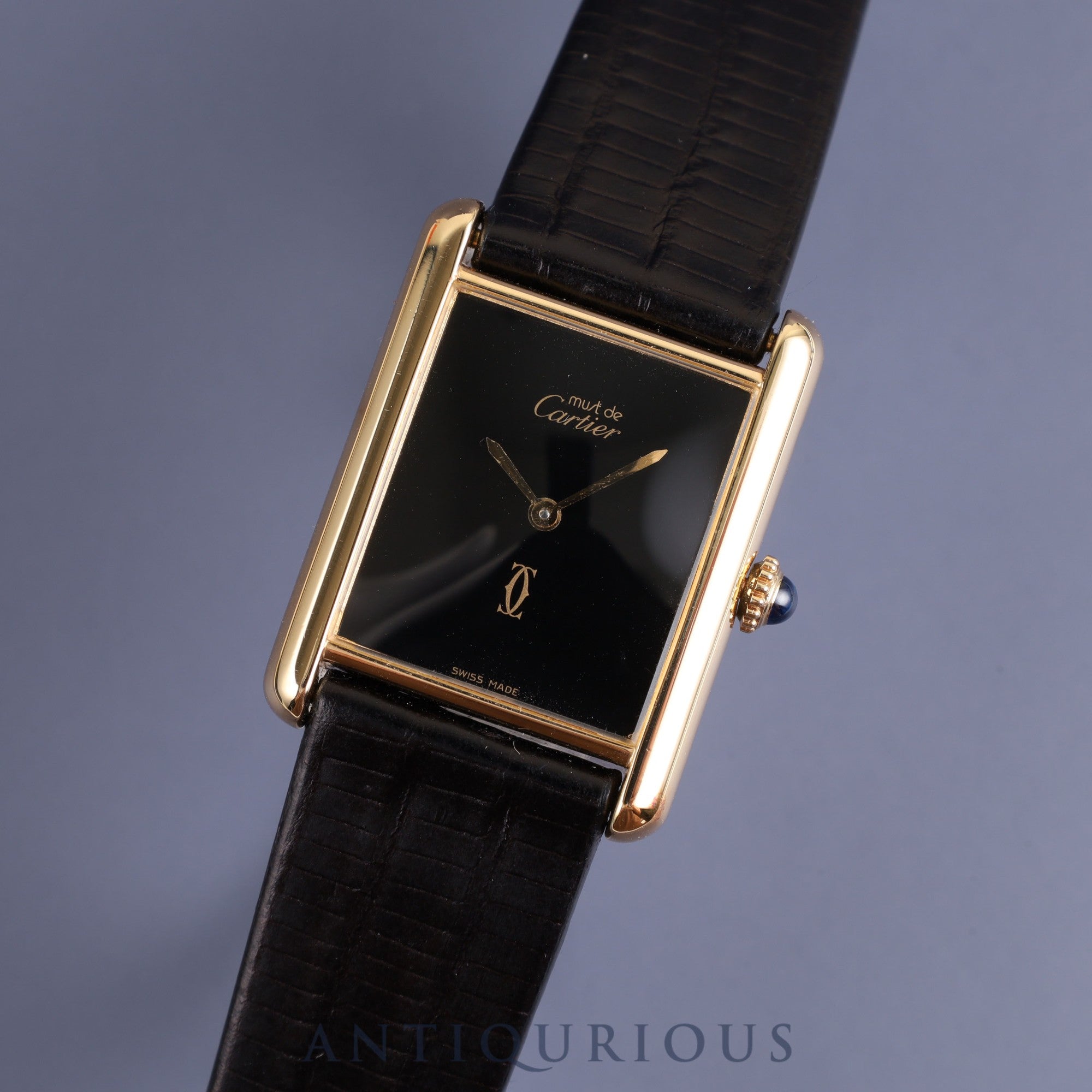 Cartier Must Tank LM Manual winding Cal.78-1 SV925 Leather Genuine buckle (GP) Onyx dial Overhauled