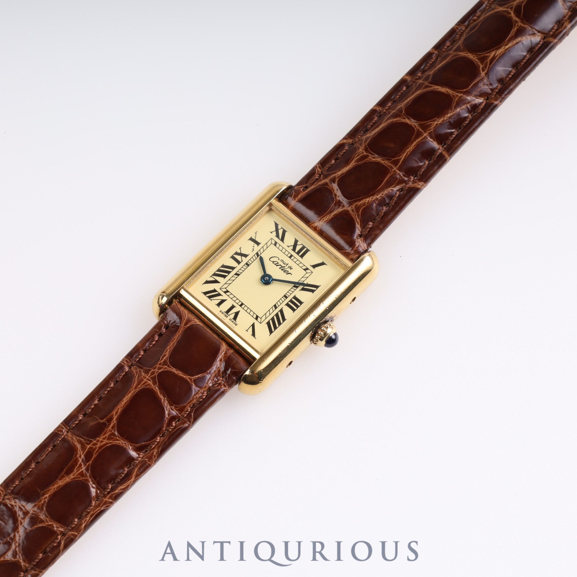 Cartier Must Tank MM QZ W1017354 / 2415 925 Leather Ivory Dial Original Buckle Box Warranty (2005)