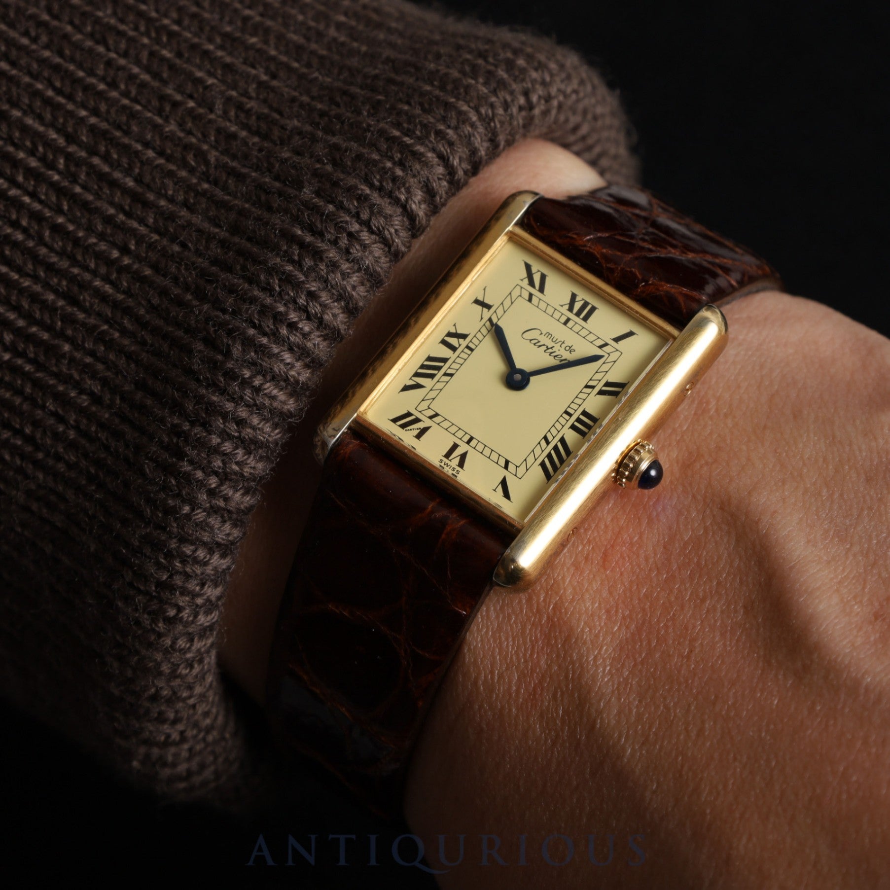 Cartier Must Tank LM 590005 Quartz SV925 Leather Buckle (GP) Ivory Roman Dial Box Warranty (1994) Complete service (full maintenance) completed at Cartier boutique