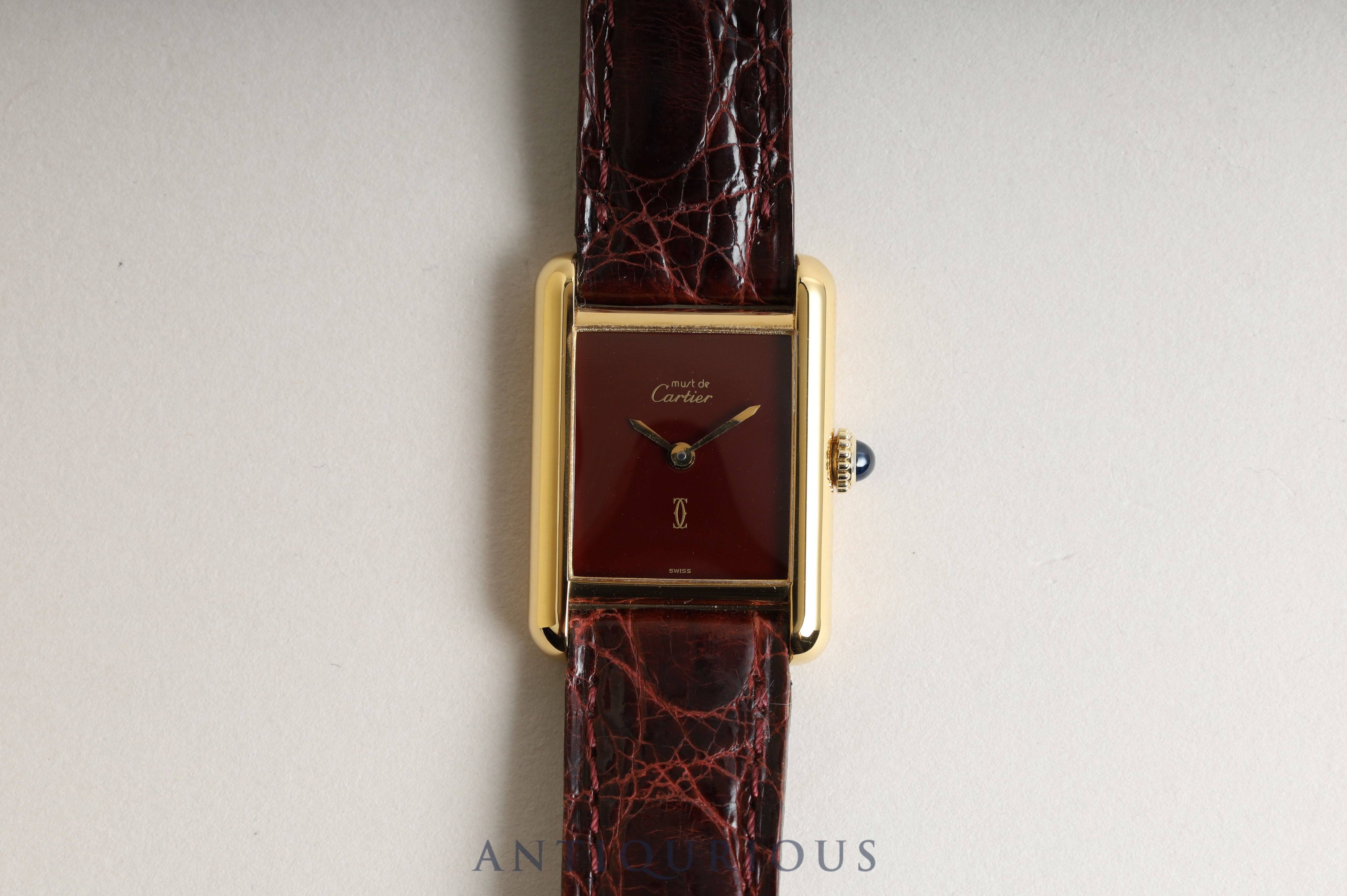 CARTIER Must Tank SM Manual winding Bordeaux Dial Genuine buckle Genuine belt