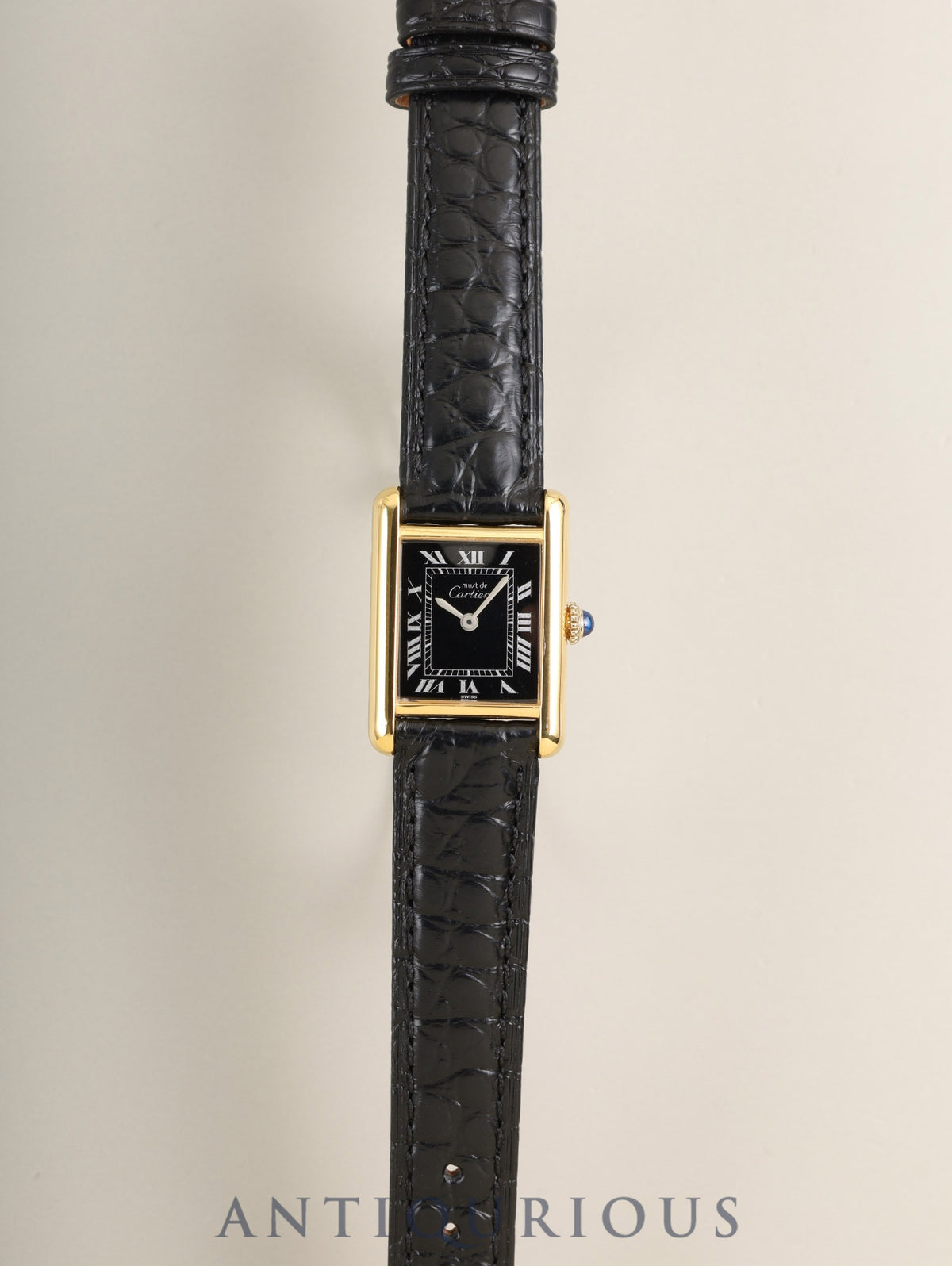 Cartier Must Tank SM Hand-wound Cal.78-1 SV925 Leather Original Pin Buckle (GP) Black Roman Dial (SWISS marking) Overhauled Polished