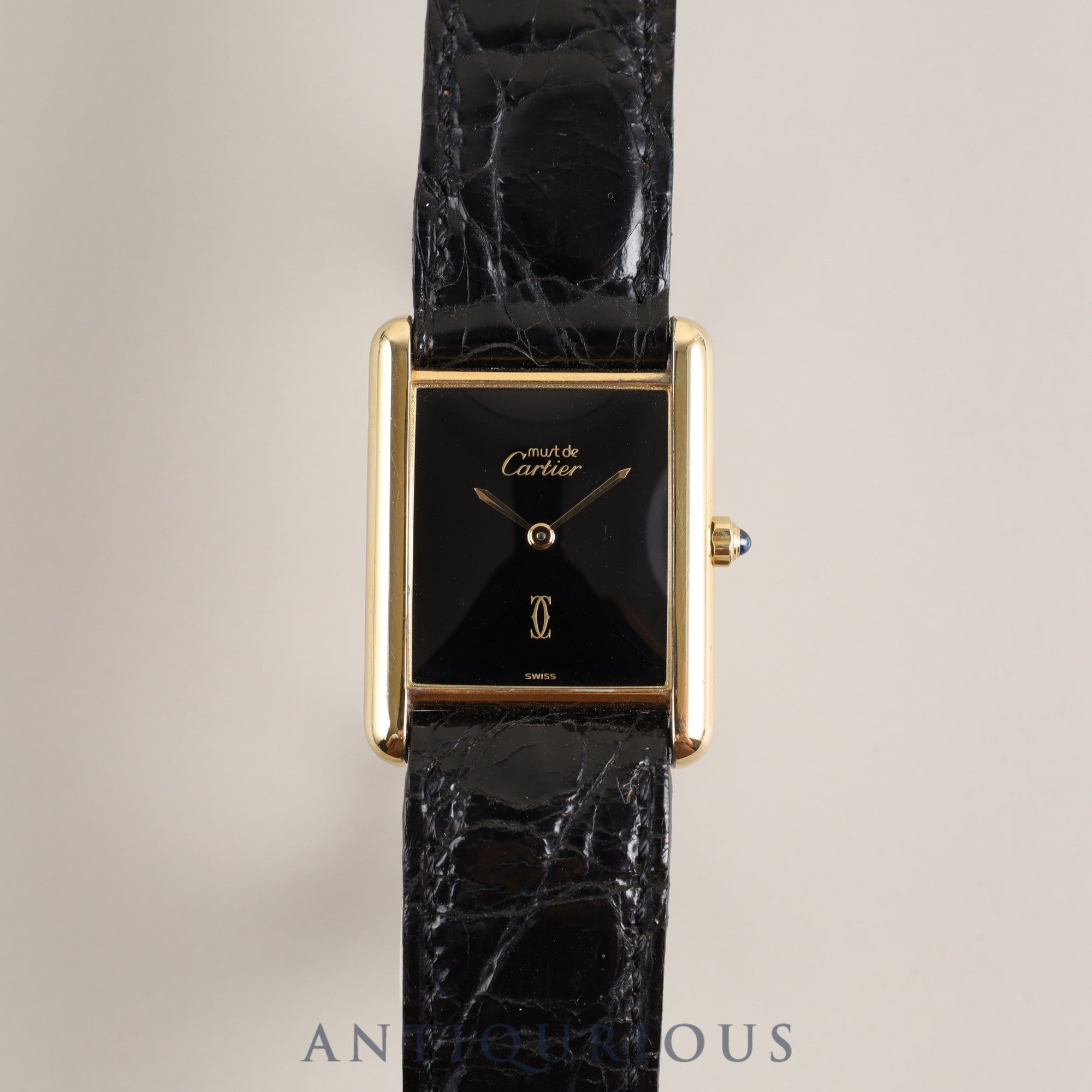 Cartier Must Tank LM 6 81006 Quartz Cal.81 SV925 Genuine leather strap Genuine buckle (GP) Black onyx dial Overhauled