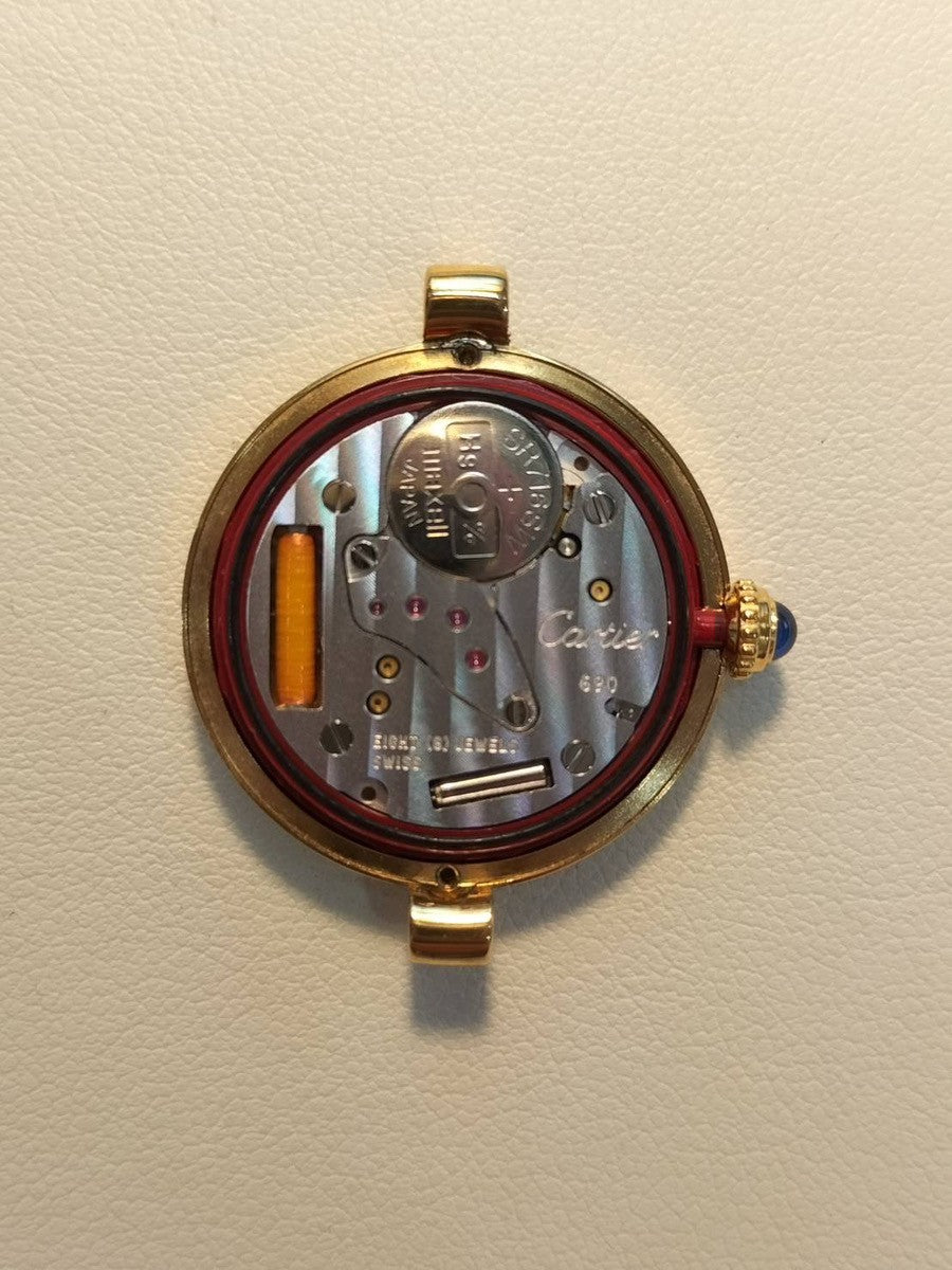 Cartier Must Vendôme VLC SM 1851 Quartz Caliber 690 SV925 Leather Strap with Genuine GP Buckle, Trinity Dial, Overhauled