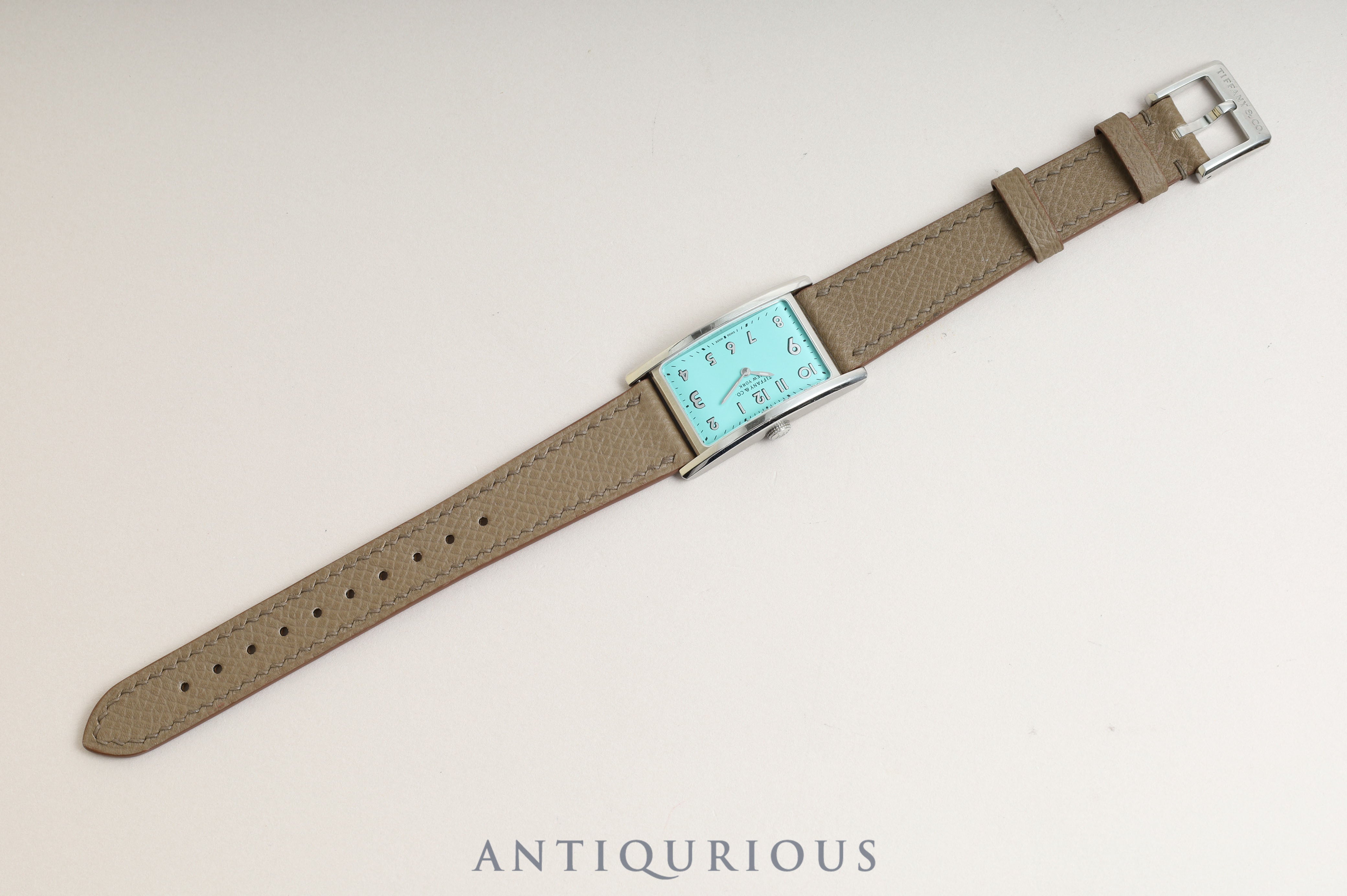 Tiffany East West Mini 36668679 Quartz Tiffany Blue Dial Stainless Steel Leather Box Warranty Card Genuine Leather Strap Included