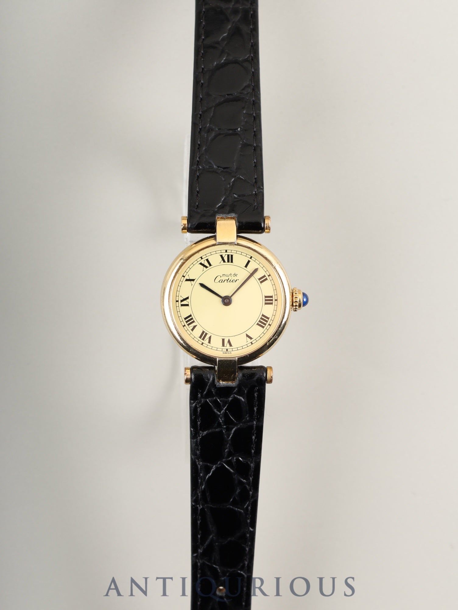 カルティエ マスト ヴァンドーム VLC SM 590004 クォーツ Cal.690 SV925 革 純正尾錠（GP）アイボリーローマン文字盤 オーバーホール済み