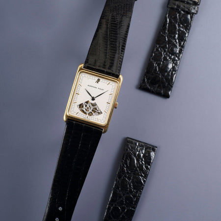 Audemars Piguet Square Case Manual Wind Caliber 2003/2 750YG Leather Strap with Genuine Buckle (750YG) Silver Dial Overhauled