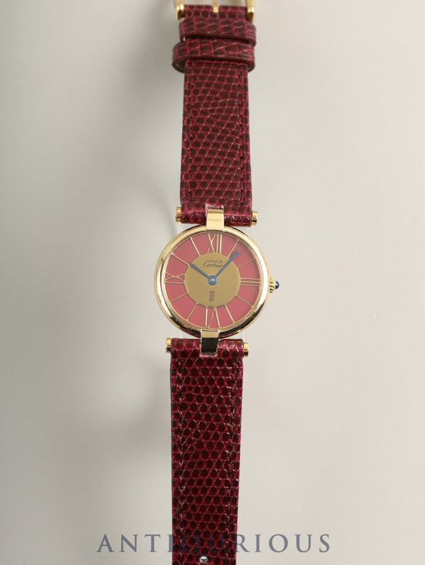 カルティエ マスト ヴァンドーム VLC SM 18 クォーツ Cal.690 SV925 革 純正ピンバックル（GP）ガーネットクロワゾネ文字盤（SWISS表記） オーバーホール済み