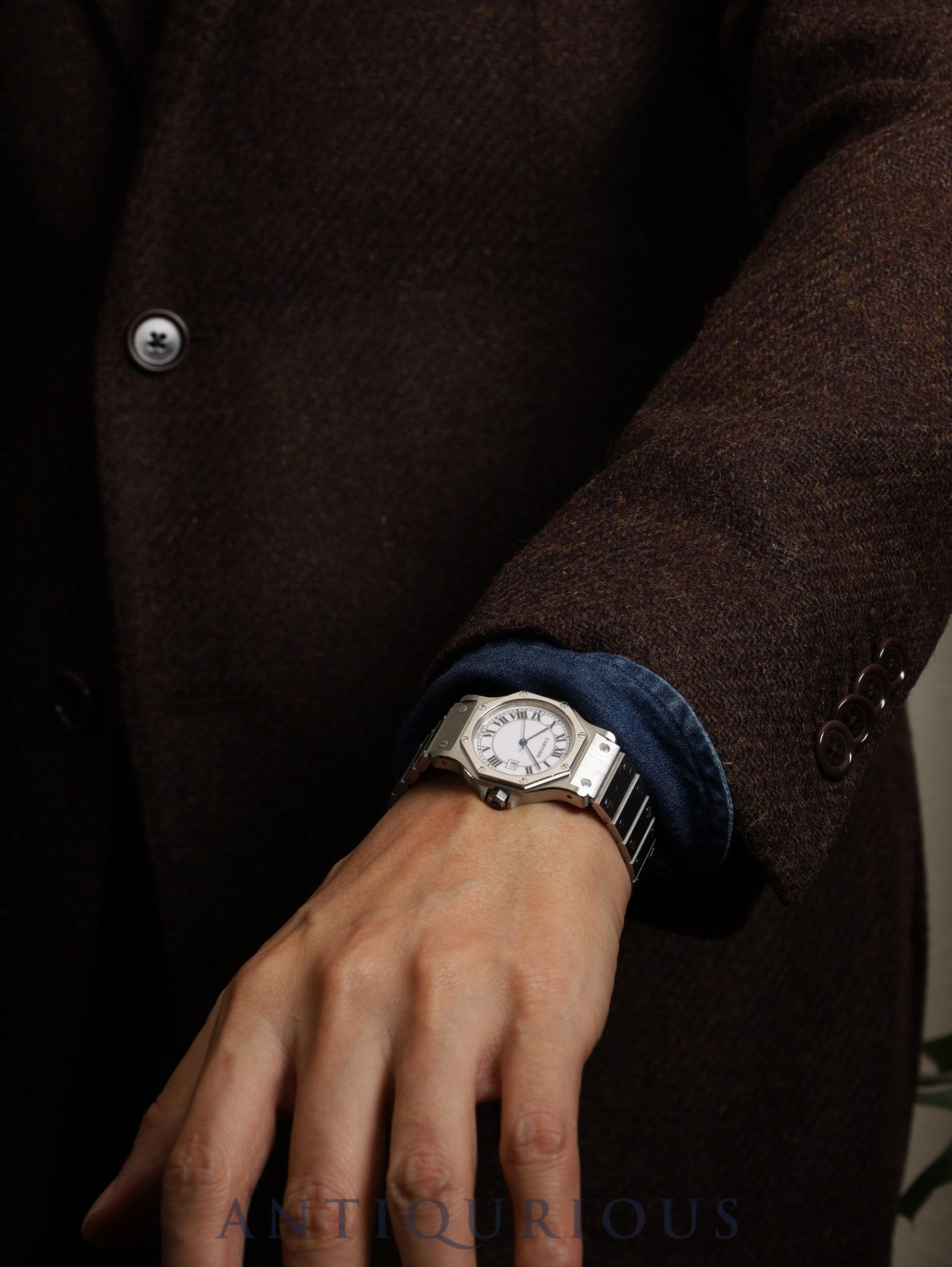 カルティエ サントス オクタゴン LM 2965 自動巻き SS SS ホワイトローマン文字盤 カルティエブティックにてコンプリートサービス済み