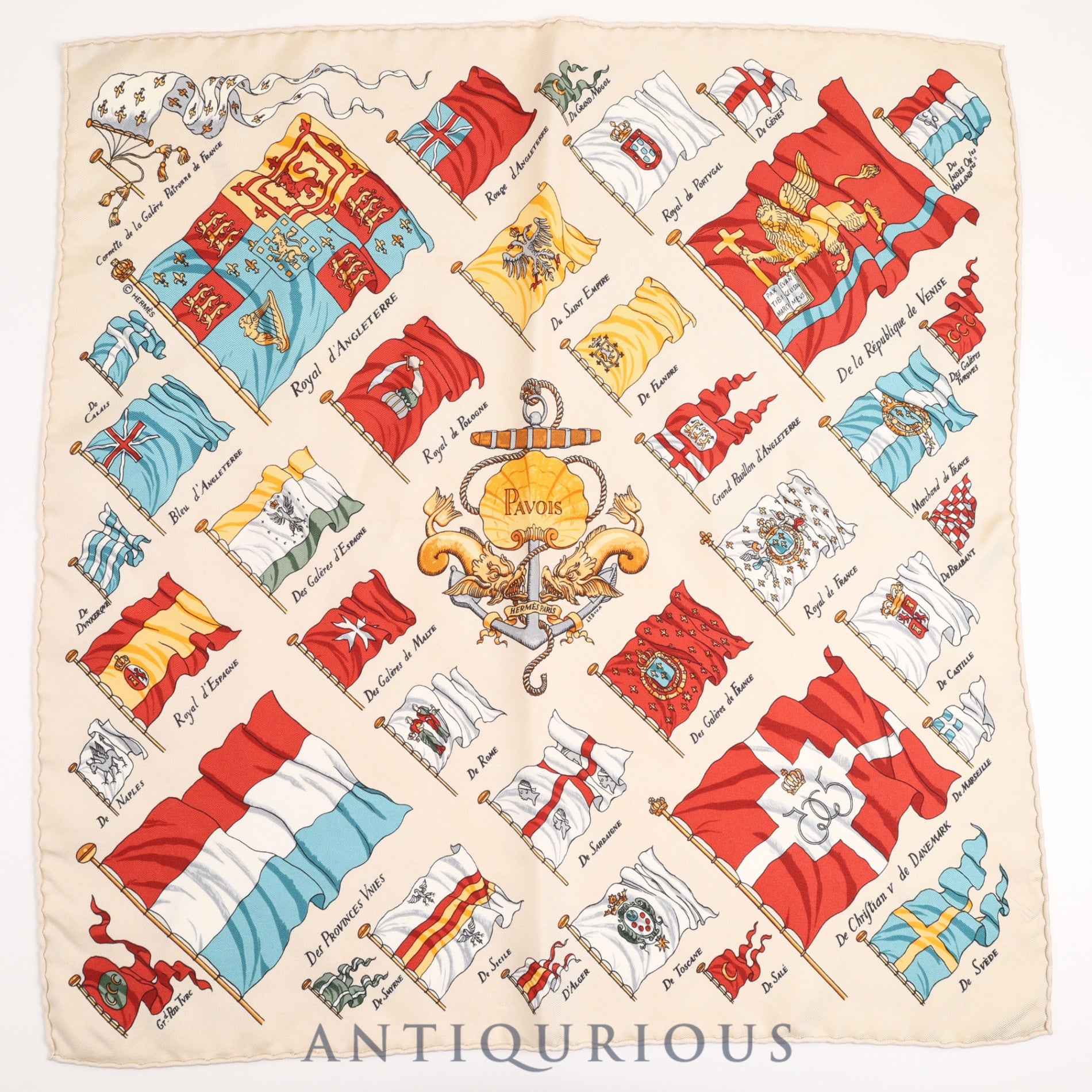 Hermes Scarf Carre 45 PAVOIS Ship's Flag SILK100%